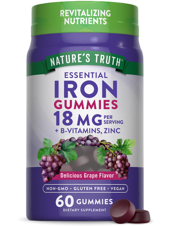 Natures Truth Iron Gummies | 60 Count | Vegan, Non-GMO & Gluten Free Supplement | with Zinc & B Vitamins | Grape Flavor