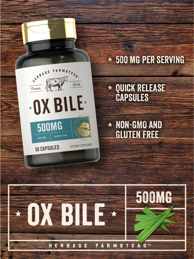 Carlyle Ox Bile Supplement 500 mg | 60 Capsules | Digestive Enzymes | Non-GMO & Gluten Free | by Herbage Farmstead