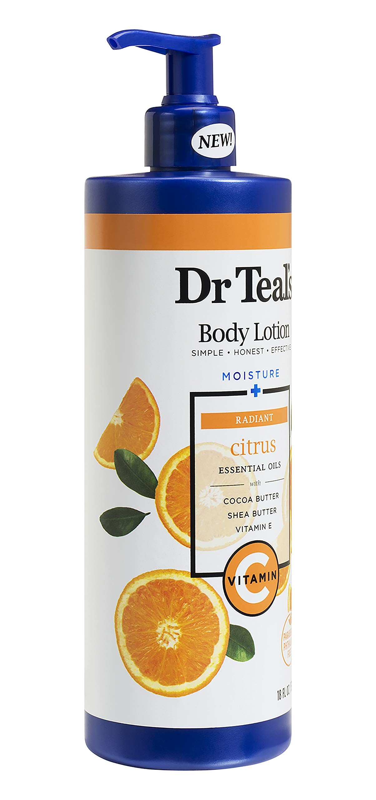 Dr Teal's Body Lotion - Moisture Plus - Radiant Citrus Essential Oils and Vitamin C, 18 Fl Oz 2-Pack (36 Fl Oz)