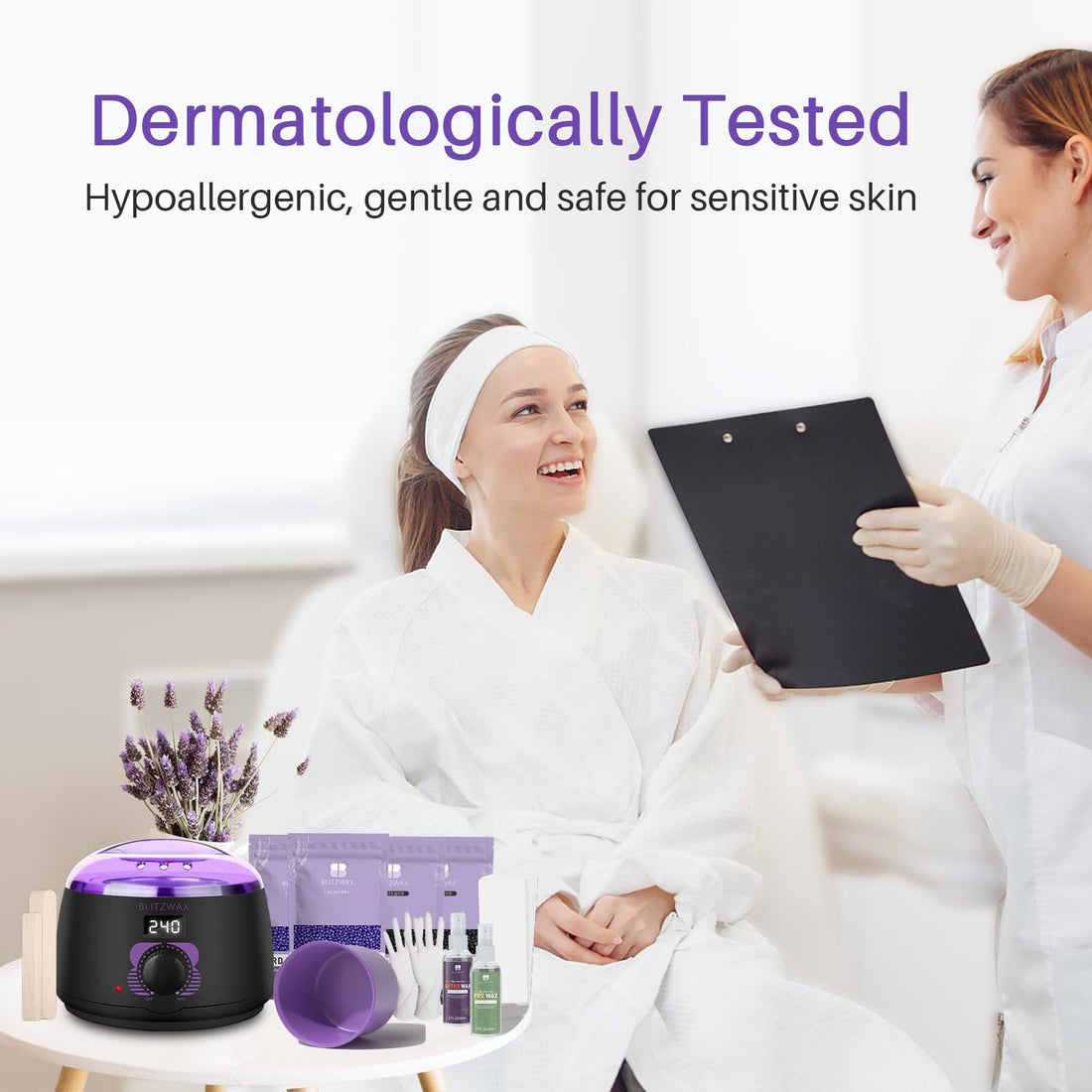 BLITZWAX Brazilian and Bikini Waxing Kit for Women, Hard Wax Warmer for Face, Legs and Body, At Home Hair Removal Kit, Beginner Friendly, Digital Fast Heating, 51 Wax Items