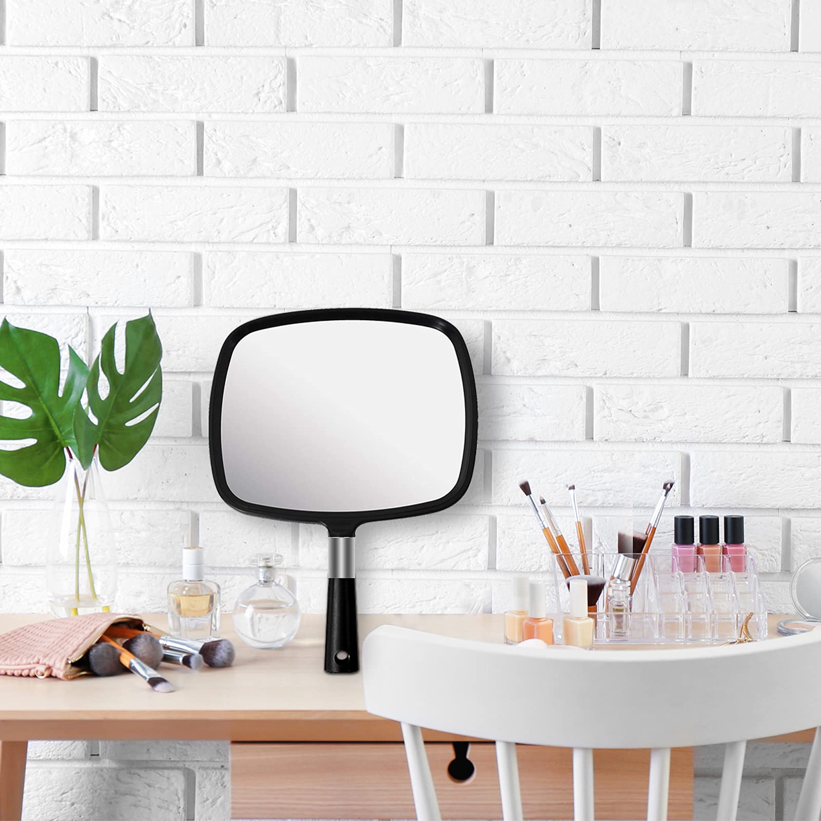 Snowflakes Hand Held Mirror, Large and Comfy Hand Mirror with Handle for Salon (Black)