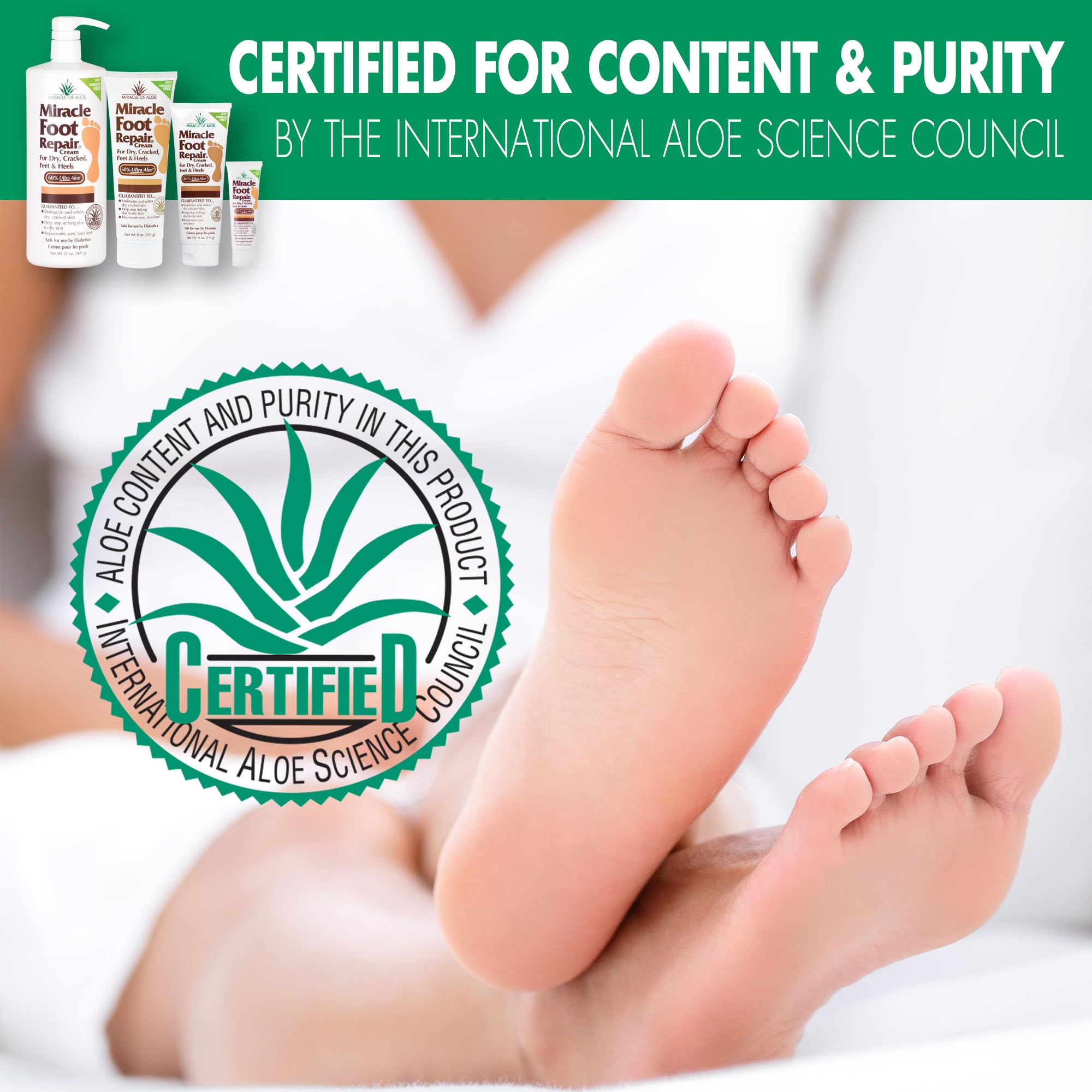 Miracle Foot Repair Cream, 4 oz Repairs Dry Cracked Heels and Feet, Diabetic-Safe, 60% Pure Ultra Aloe Moisturizes, Softens, and Repairs, Relief from Discomfort of Ingrown Toenails (2-Pack)