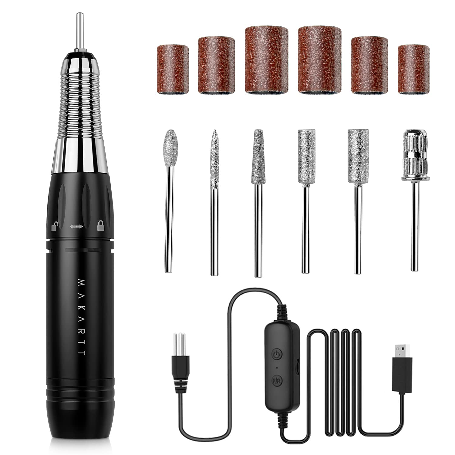 Makartt Stefy Portable Nail Drill, Handheld Electric Nail File Kit for Acrylic Nails Nail Drill Manicure Pedicure Polishing Shape Tools for Home Salon Use Black USB
