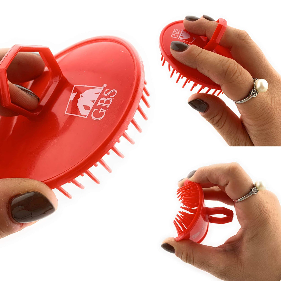 G.B.S Soft Pocket Palm Brush Portable Hair Brush and Head Scratcher Use for Women, Men, Pets Easy to Hold Massager Hair Growth Durable Pack of 3 (2 Blue Soft Pocket Palm Brush + 1 Red Head Scrubber)