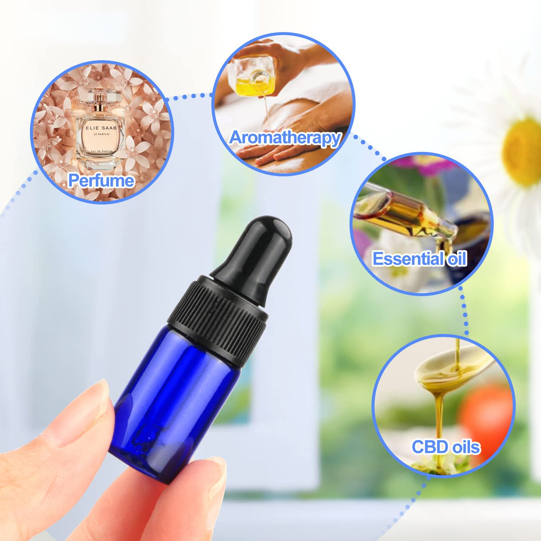 Furnido 50 Pack 3 Ml Cobalt Blue Glass Dropper Bottles, Empty Eye Dropper Sample Vials With Black Eye Dropper Caps For Fragrance, Essential Oil, Perfume, Cosmetic Liquid Lotion Container-2 Tra