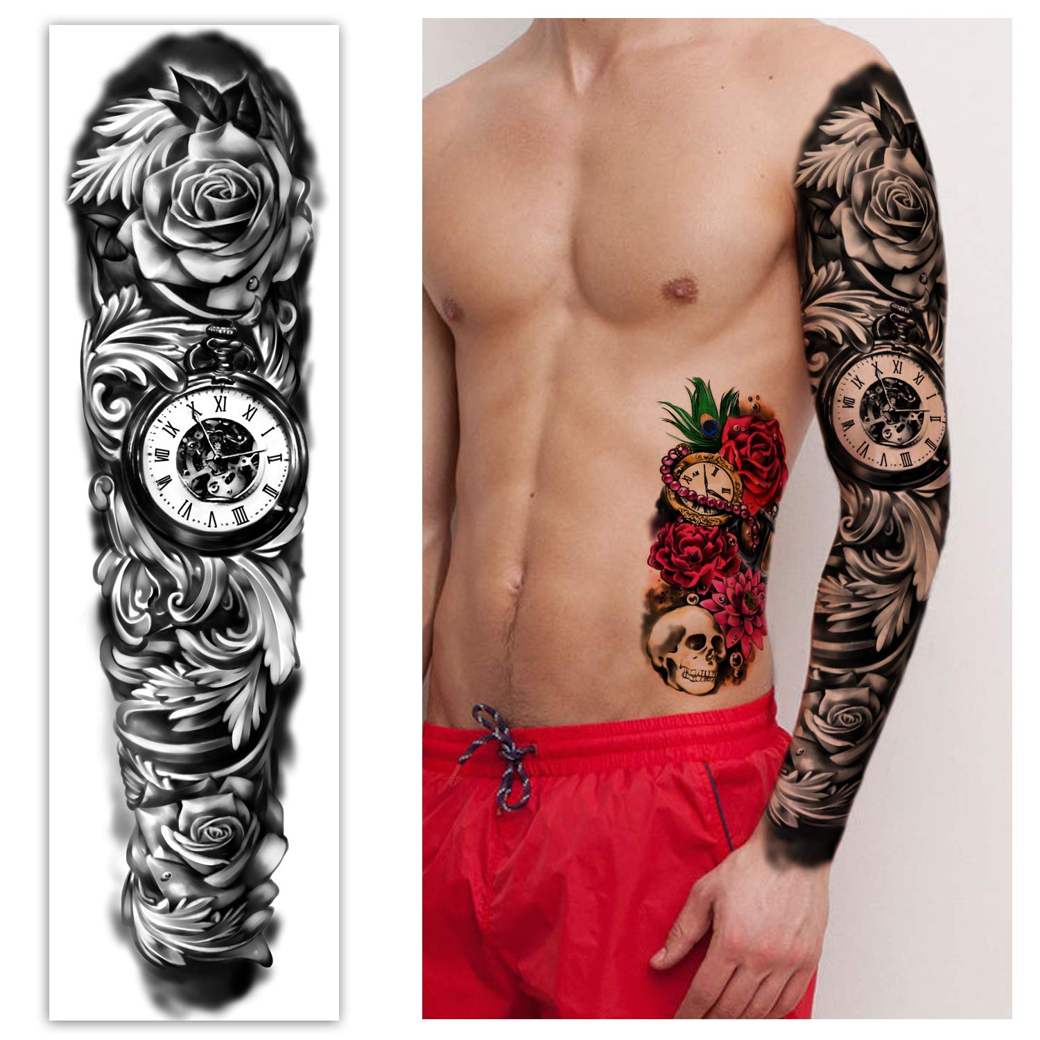 Extra Large waterproof Temporary Tattoos 8 Sheets Full Arm Fake Tattoos and 8 Sheets Half Arm Tattoo Stickers for Men and Women (22.83X7.1)