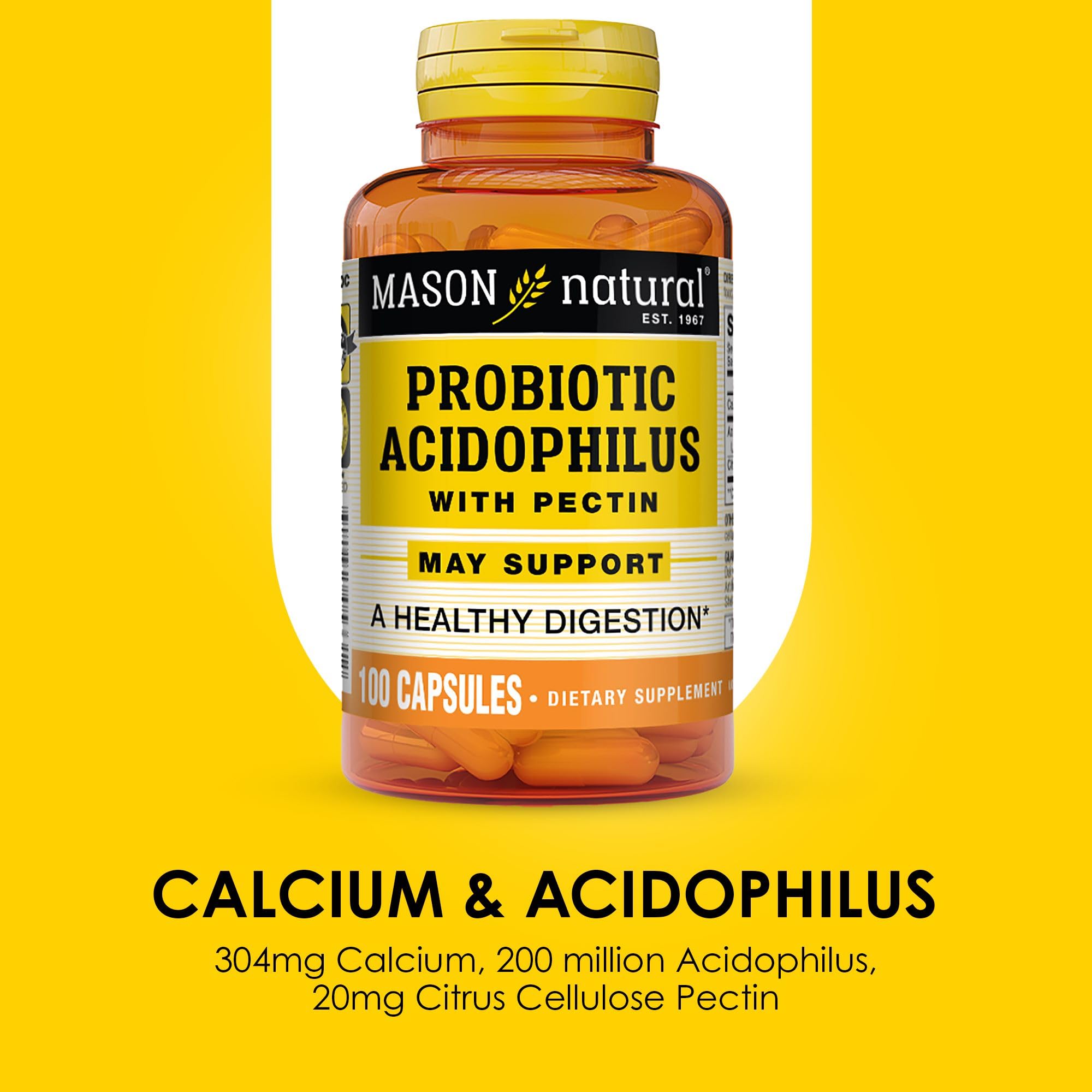 MASON NATURAL Probiotic Acidophilus, 150 Day Supply, Supports Regularity and Normal Digestion with Pectin & Calcium, 100 Capsules (Pack of 3)