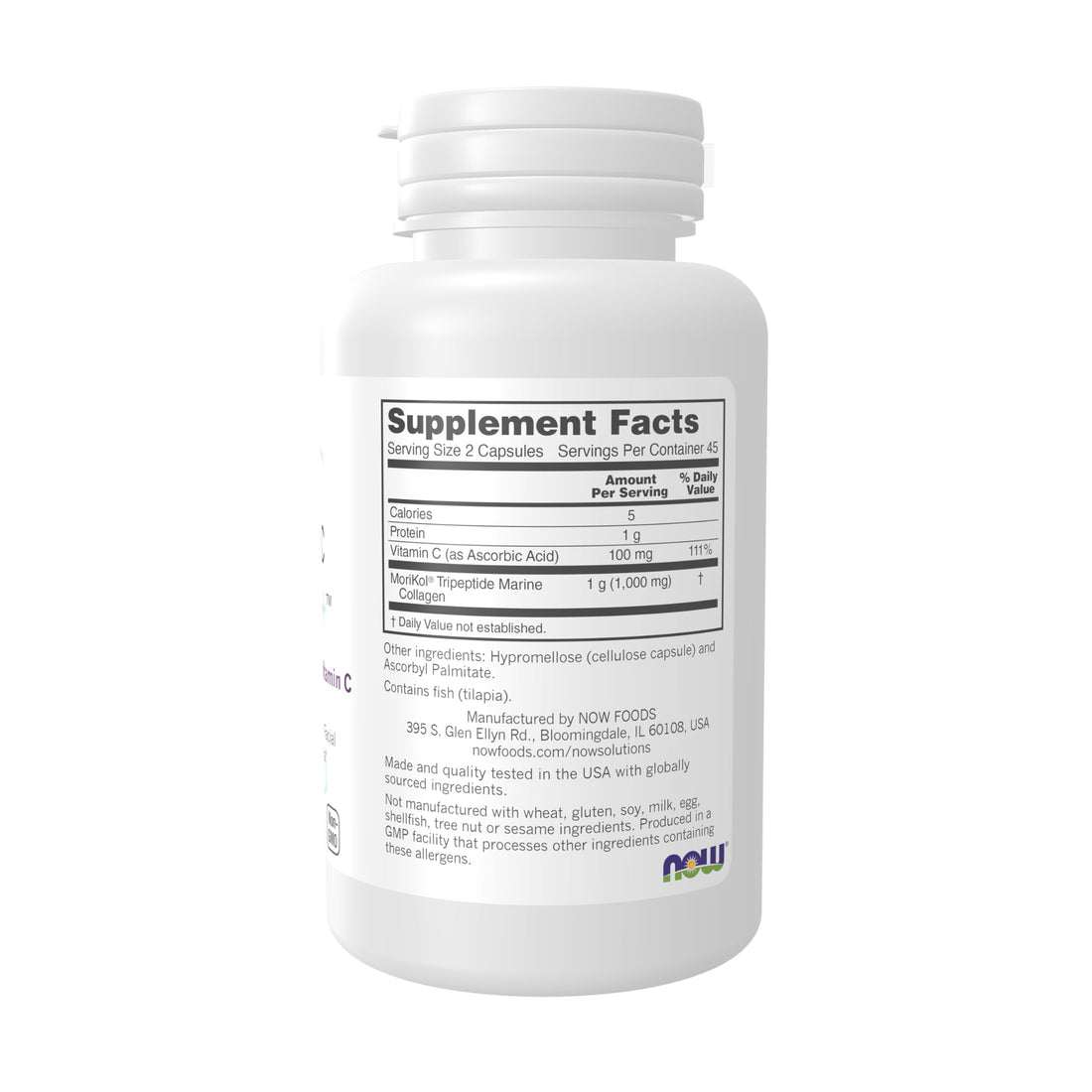 NOW Foods Solutions Aquatic Beauty+ Capsules - Marine Collagen and Vitamin C Supplement for Youthful Skin*, Non-GMO, 60 Capsules