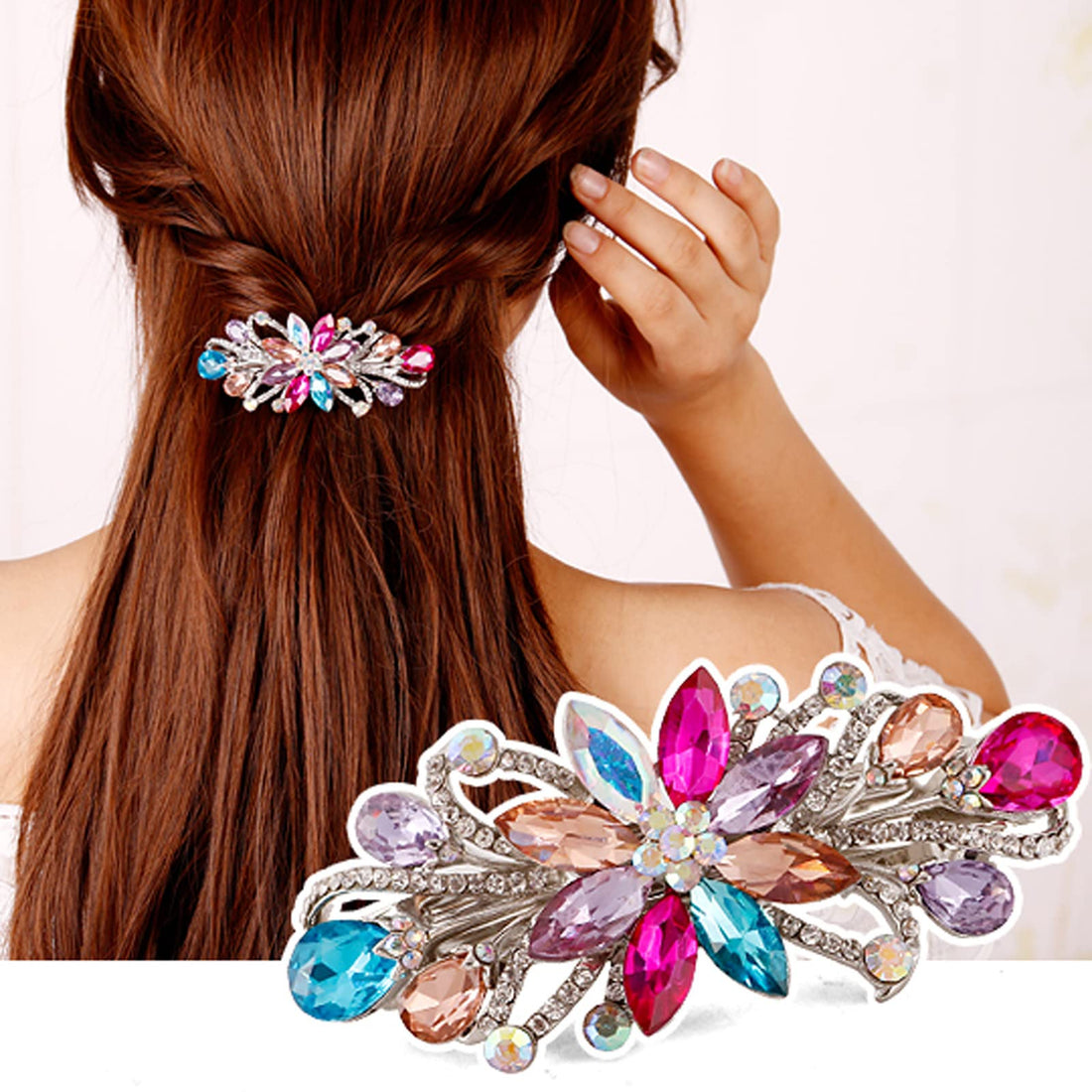 Sankuwen Flower Luxury Jewelry Design Hairpin Rhinestone Hair Barrette Clip (Multicolor)
