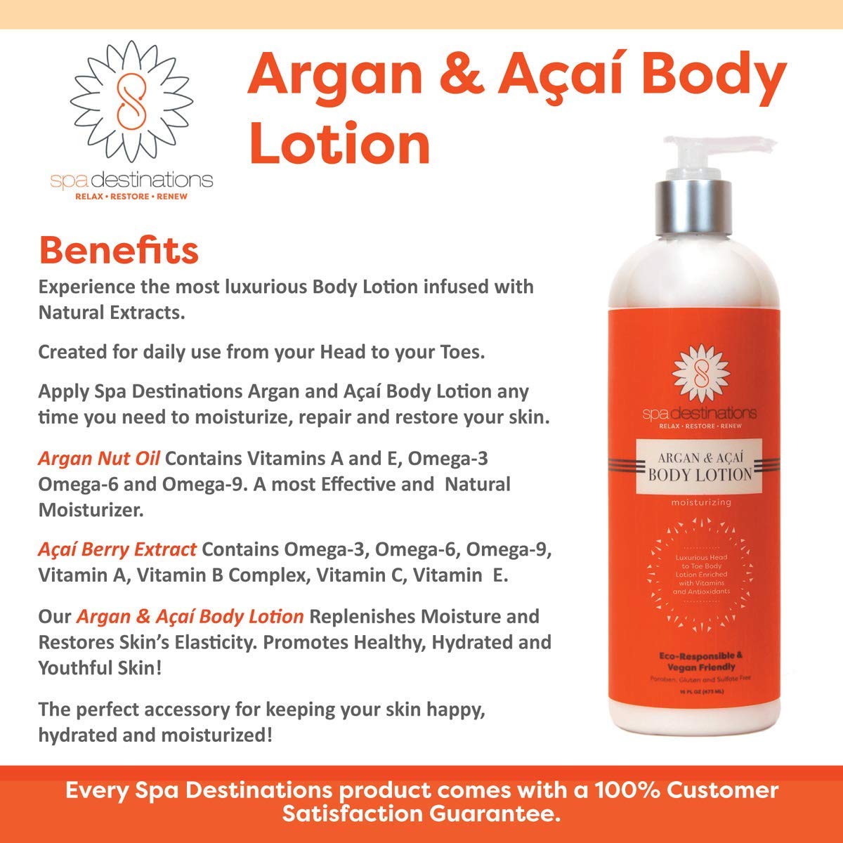 Spa Destinations Argan & AÃƒ§aÃƒ­ Moisturizing Body Lotion 16 Ounce