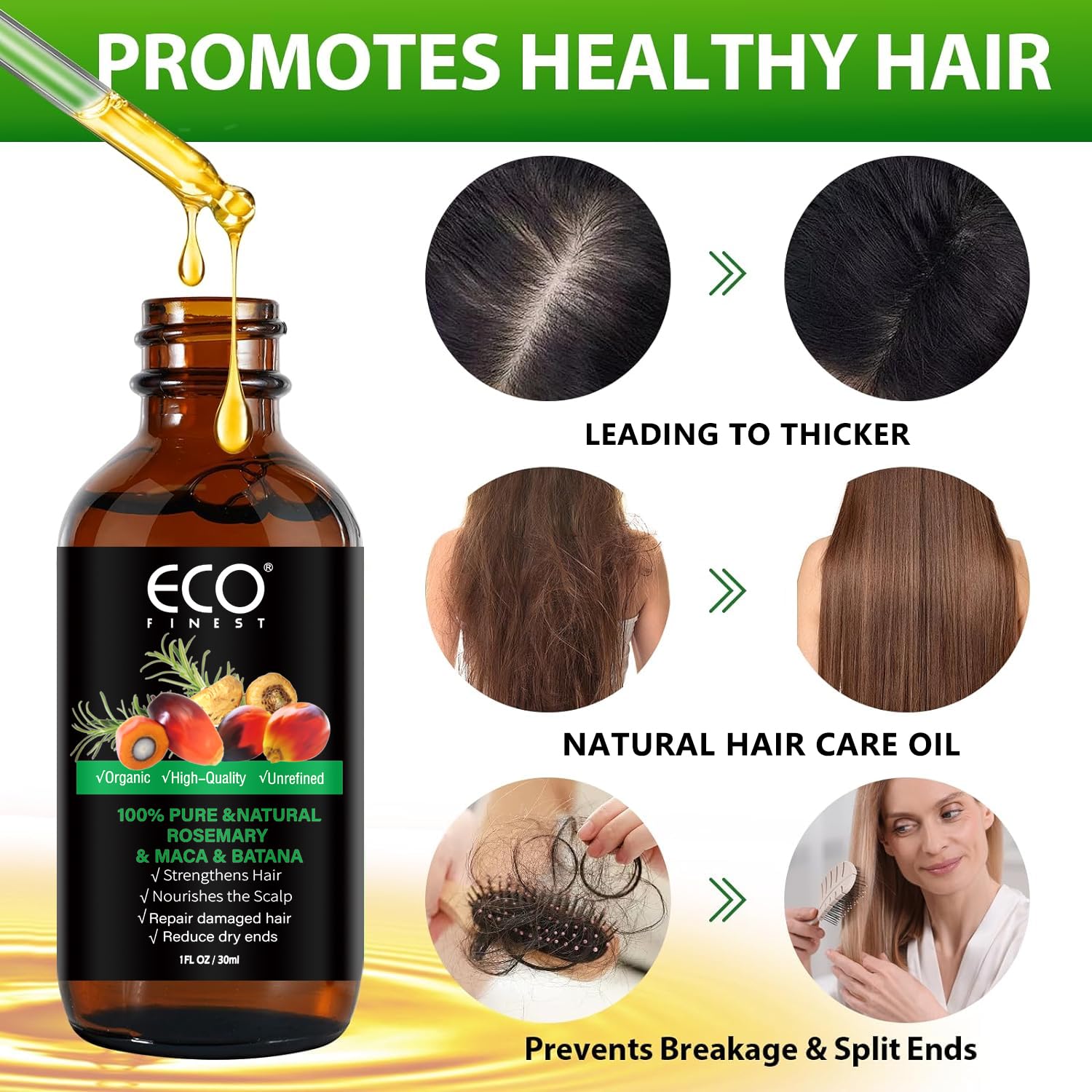 Organic Oil, 100% Pure and Natural - Premium Grade Oil for Hair Growth, Eyelashes and Eyebrows - Hair and Body Oil For Skin, Hair & Face - Rosemary and Batana Oil Natural Hair Care Oil