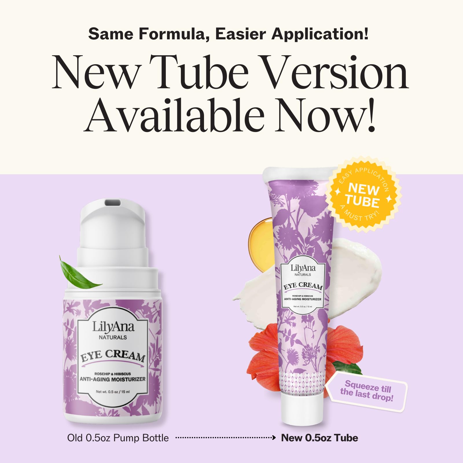 LilyAna Naturals Eye Cream for Dark Circles and Puffiness, Under Eye Cream for Wrinkles and Bags, Anti Aging Cream helps Improve Dryness; for Sensitive Skin (Bottle, 0.5 Ounce (Pack of 1))