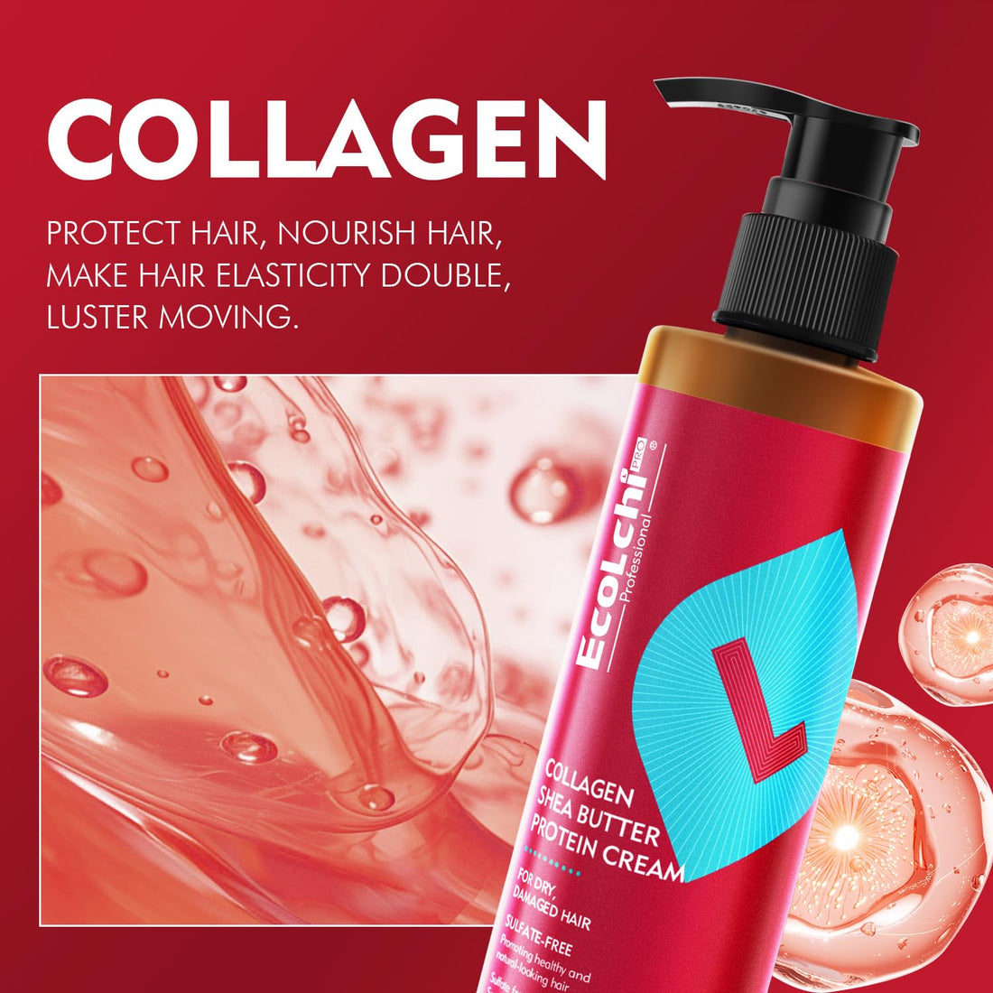 ECOLCHIPRO Ecolchi Collagen Leave-In Conditioner Cream Deep Restores Shea Butter Protein Cream Hair Treatment Smooth Glossy for Dry and Damaged All Hair Types 200ml 6.8 fl.oz