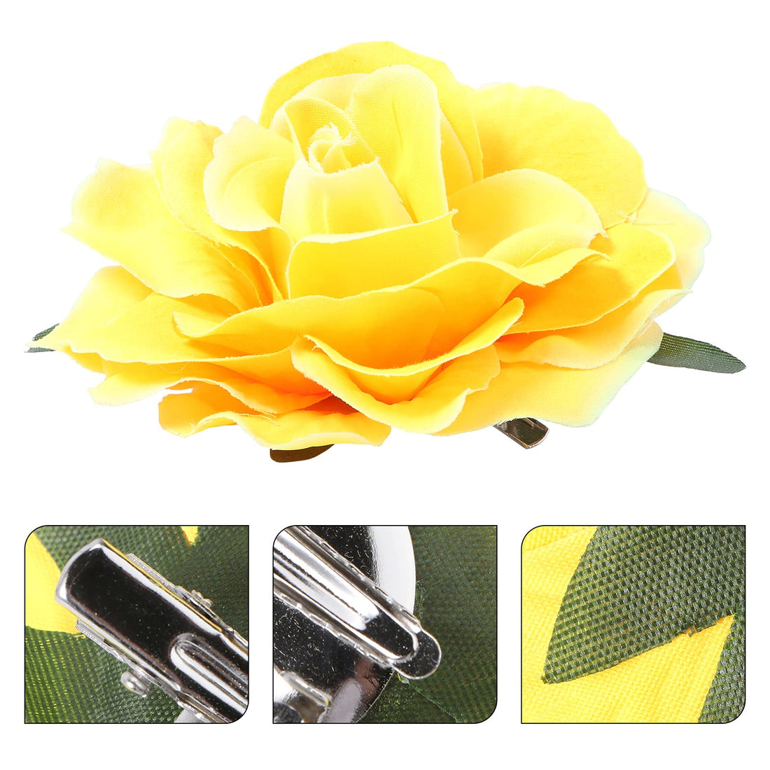 Frcolor Artificial Big Rose Flower Hairpin Hair Clips Flower Brooch for Women Party (Yellow)