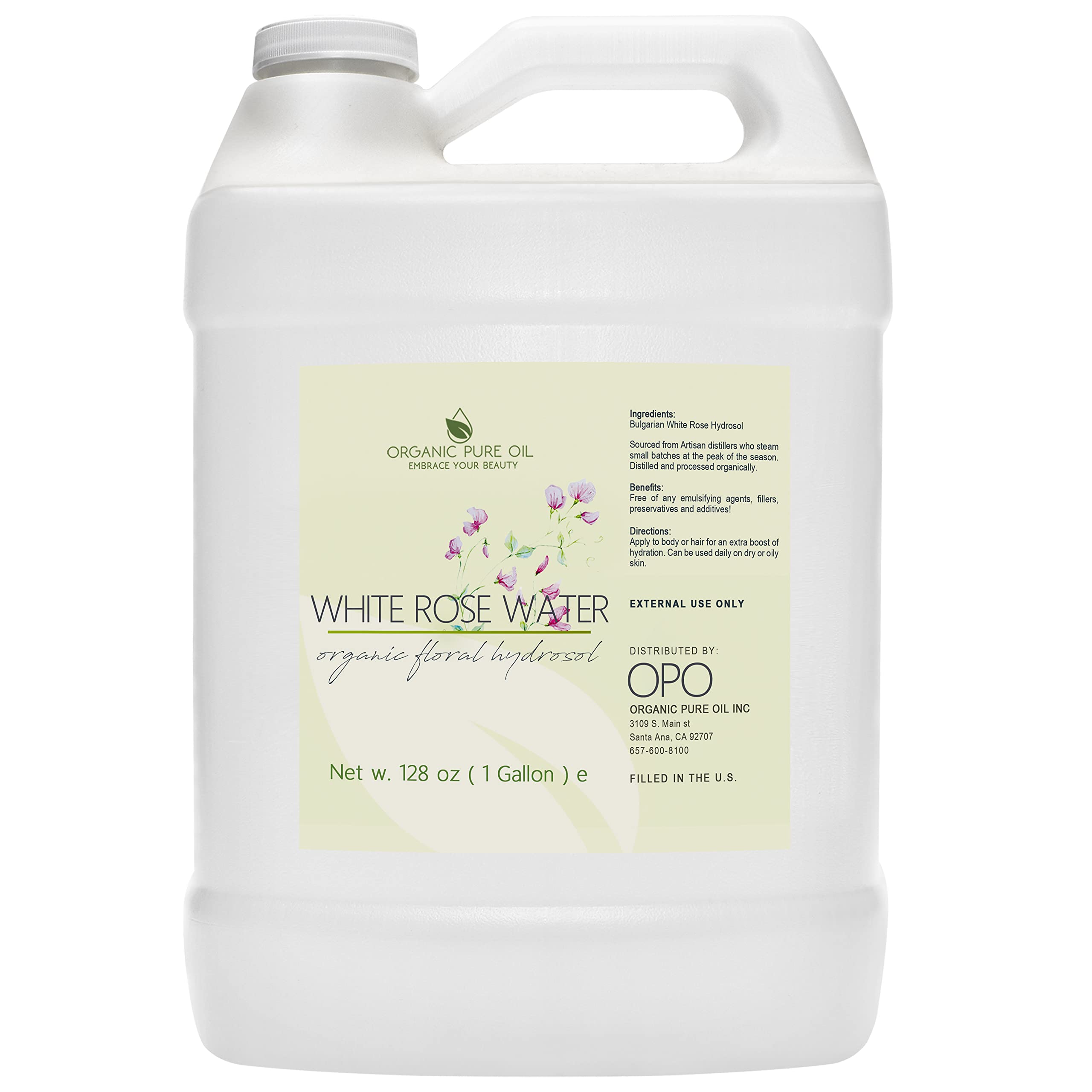White Rose Water Hydrosol - Pure Natural Distilled Bulgarian Rosewater Vegan Bulk Hydrating Spray Mist Spritz Toner Face Hair Skin Pores Locs Dreads - Packaging May Vary (128 oz / 1 Gallon)