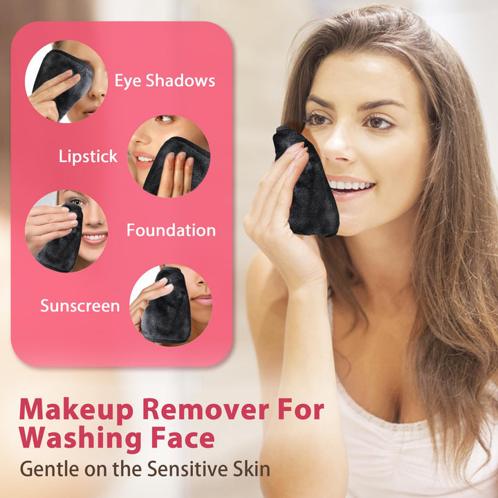 Makeup Remover Cloth, 6 x 6 Makeup Remover Towels Reusable Face Cloth for Washing Face, Makeup Remover Pads Microfiber Face Washcloth with Mesh Bag, 12 Pack, Grey