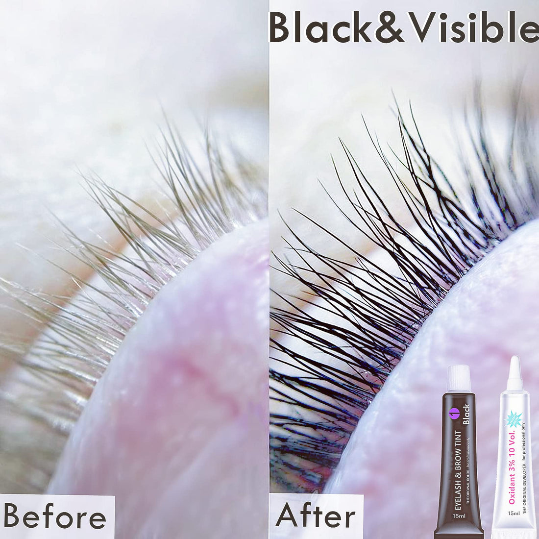 Lash T-i-n-t Kit Black, 15ml Eyelash D-y-e, Full Brow T.i.n.t. Set With Tools, DIY Eyelash Eyebrow T-i-n-ting Makeup At Home, Be Voluminous And Energetic For 6 Weeks(Black Stain Mascara Look)