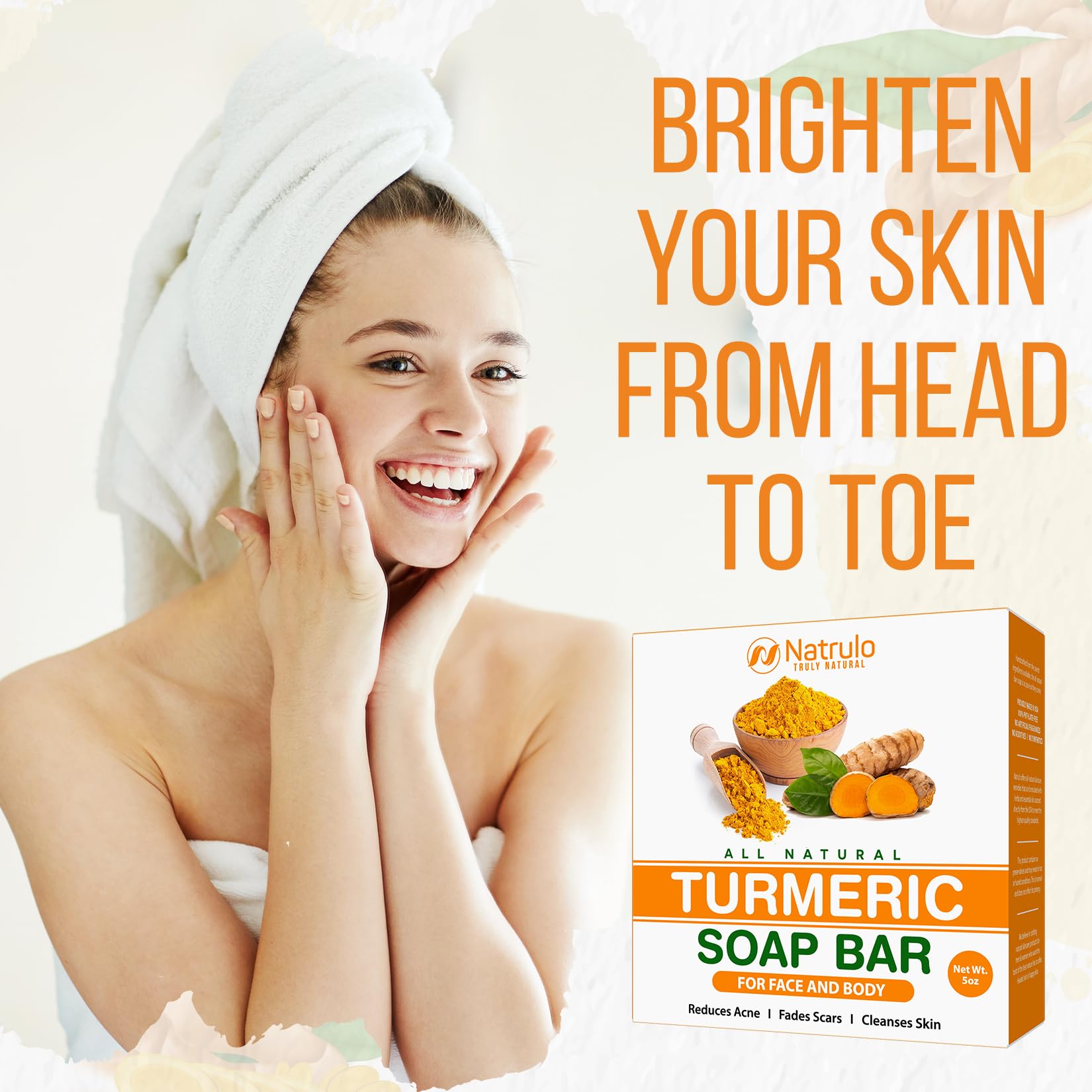 Natural Turmeric Soap Bar for Face & Body – Turmeric Skin Brightening Soap for Dark Spots, Intimate Areas, Underarms – Turmeric Face Wash Reduces Acne, Fades Scars & Cleanses Skin – 5oz Turmeric Bars