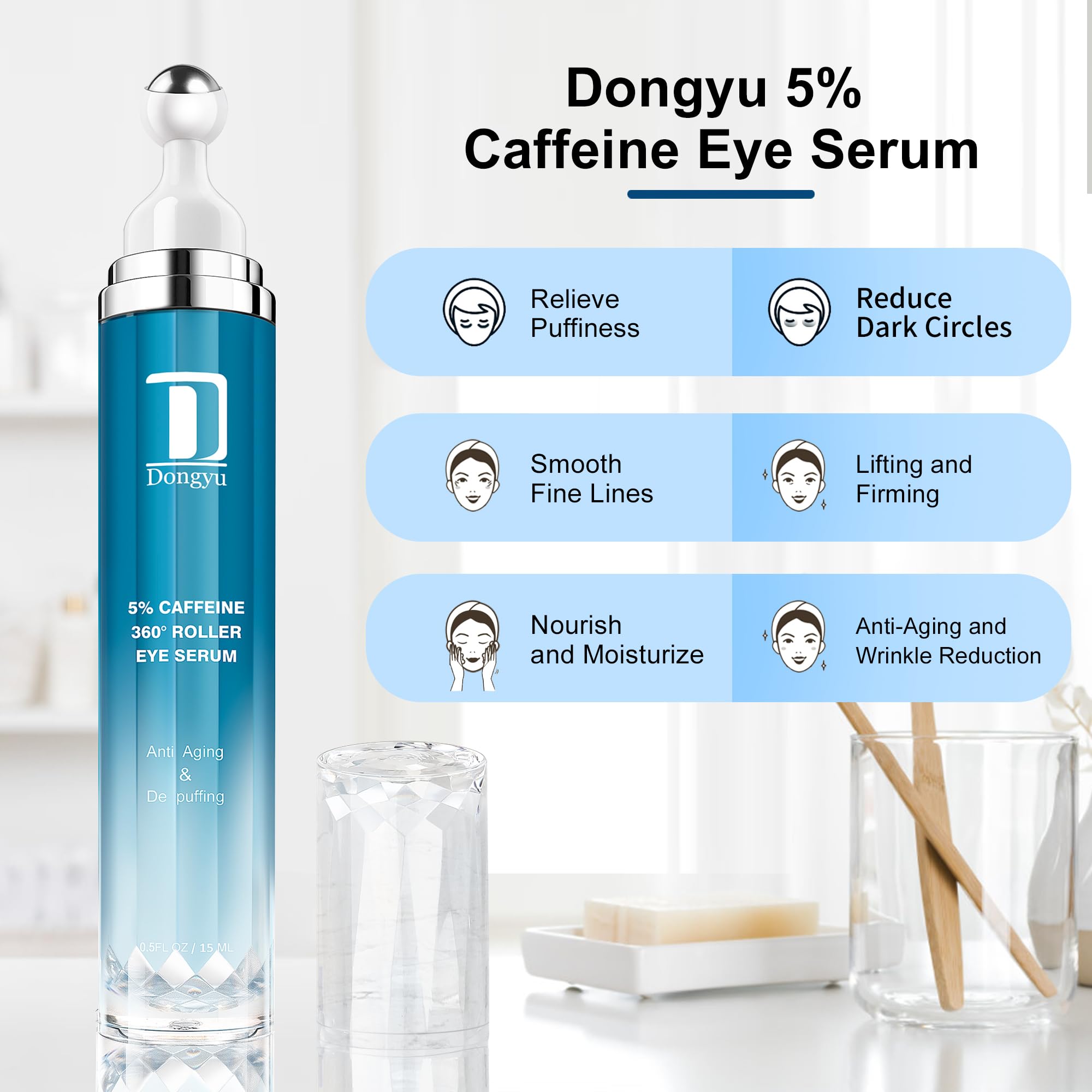 Dongyu Caffeine Eye Cream for Dark Circles: Under Eye Serum for Puffiness Bags Daily Care before Dates Parties Women Men