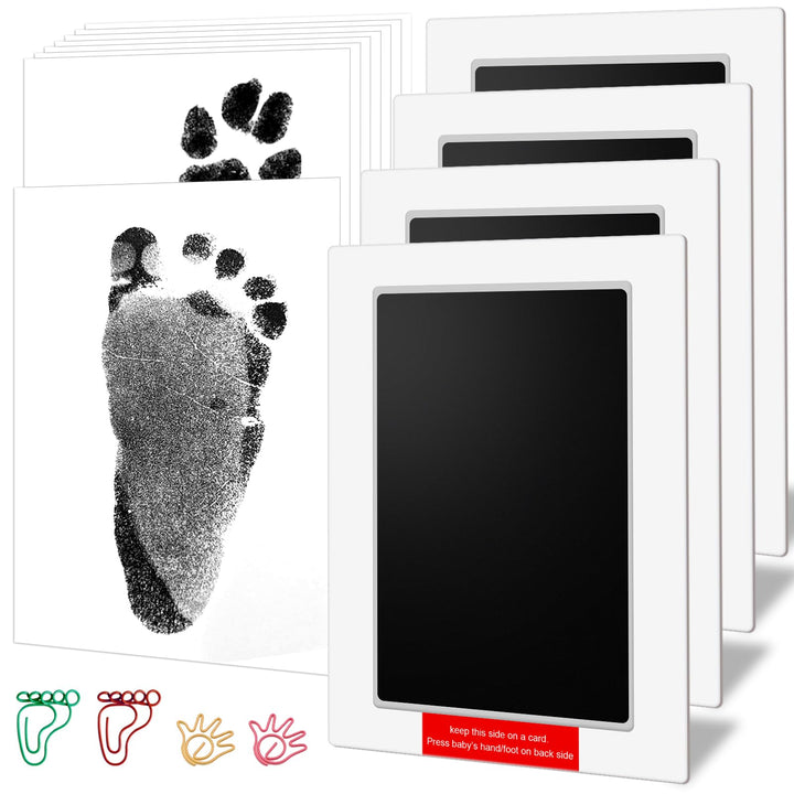 6 x 4 Large Size Baby Inkless Handprint and Footprint Kit with 4 Ink Pads and 8 Imprint Cards by PChero, Ideal for Family Keepsake Newborn Registry Baby Shower Present (Ink Area: 4.9 x 3.14)