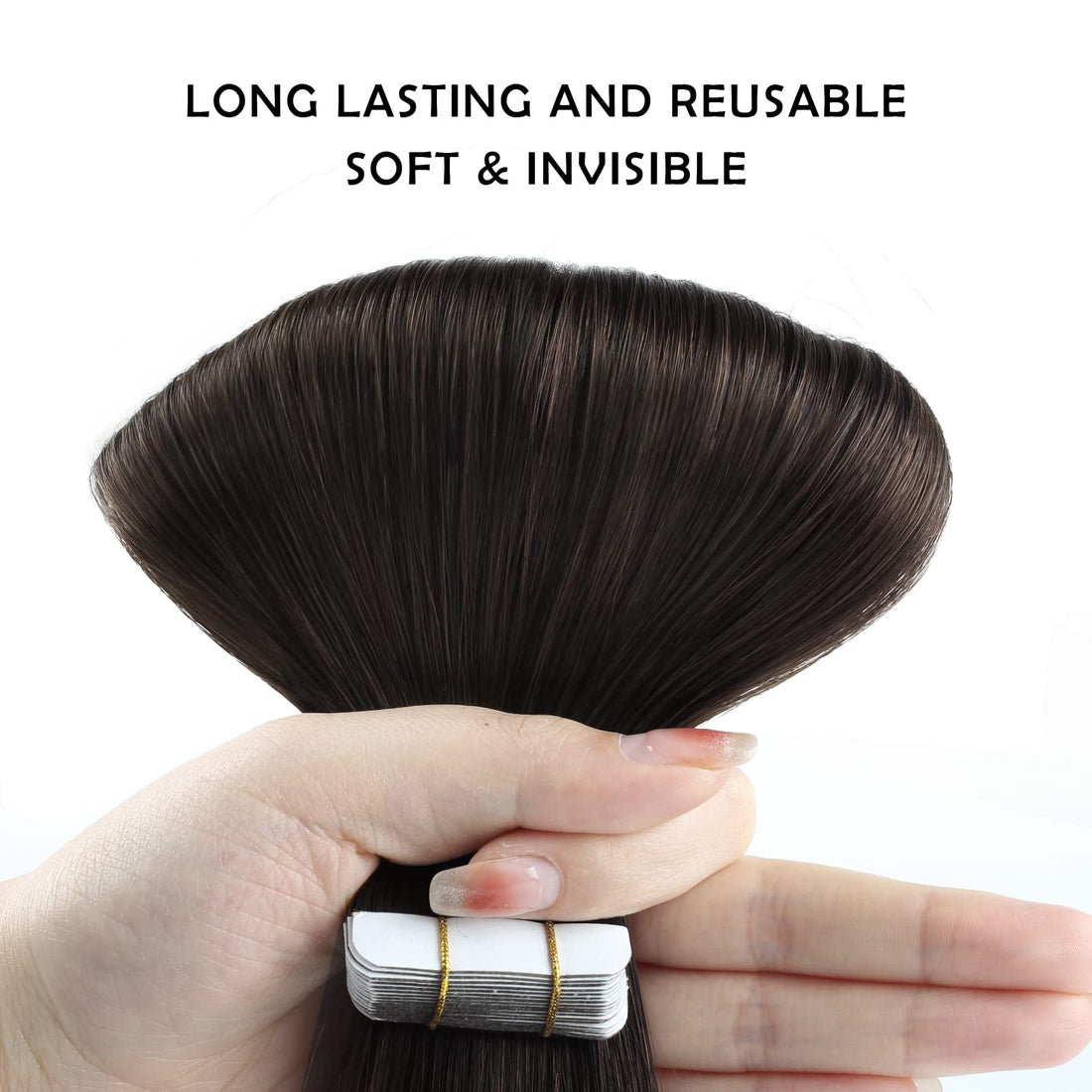 Sassina PU Tape In Hair Extensions Double Sided Skin Wefts Remy Human Hair Extensions Seamless Glue In Tape 20Pcs 50g/set (1B# 14) : 14 inch, Off Black