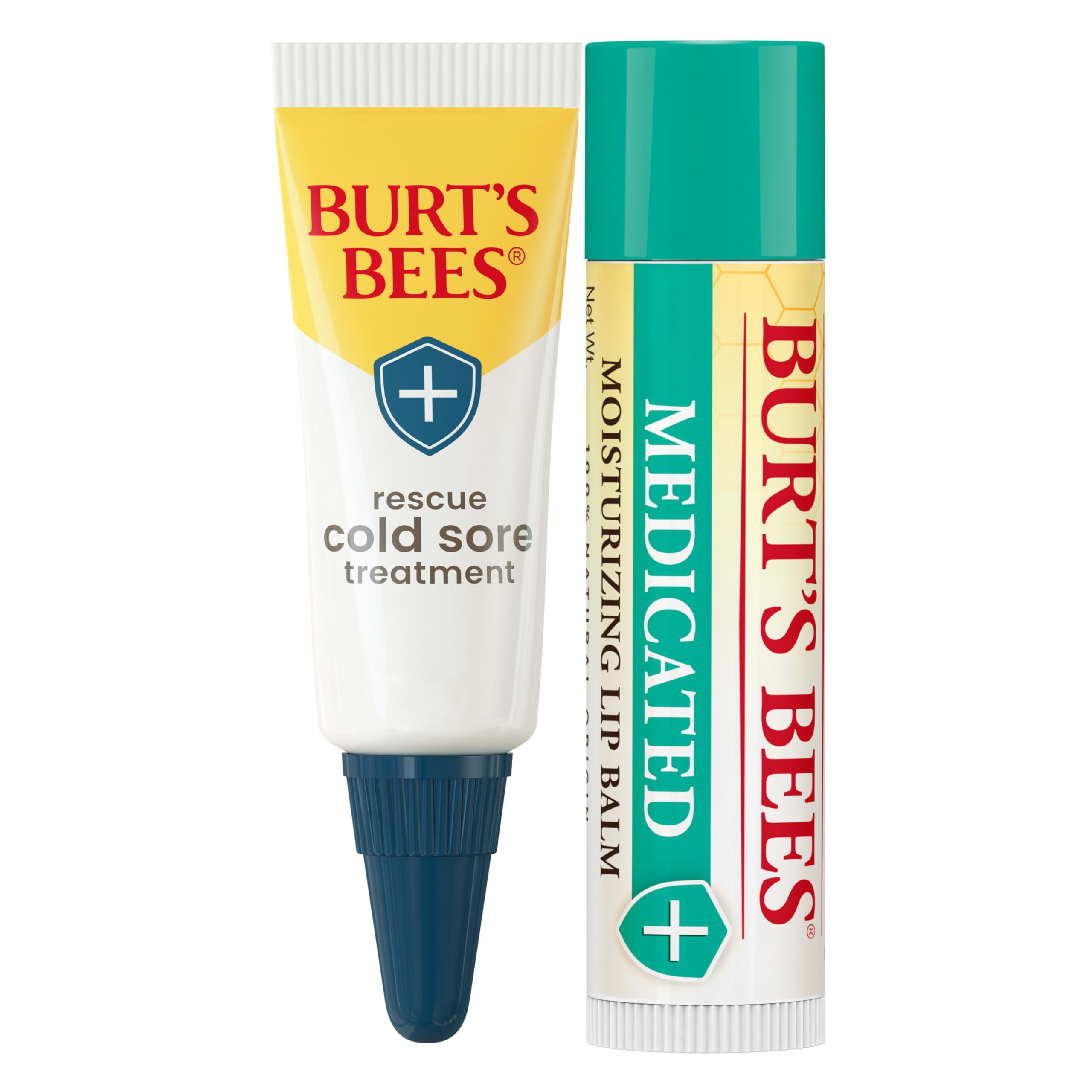 Burt's Bees Cold Sore Treatment and Medicated Lip Balm, College Back to School Dorm Essentials, With Menthol and Eucalyptus Oil, Natural Origin Skincare, 2 Tubes, 0.07 oz./0.15 oz.