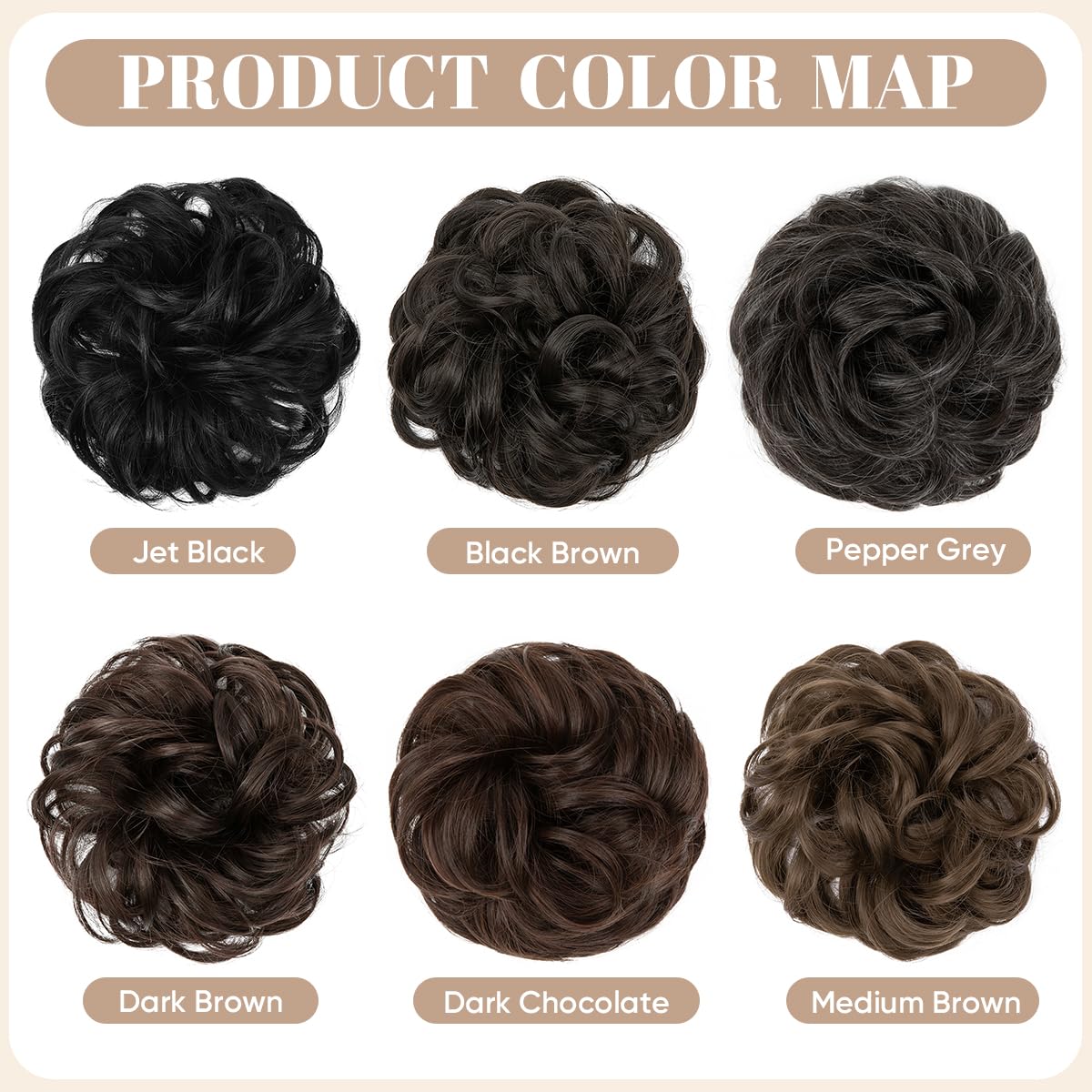 SARLA 2PCS Messy Hair Bun Hair Pieces Wavy Curly Synthetic Updo Fake Scrunchies Ponytail Extension for Women Jet Black