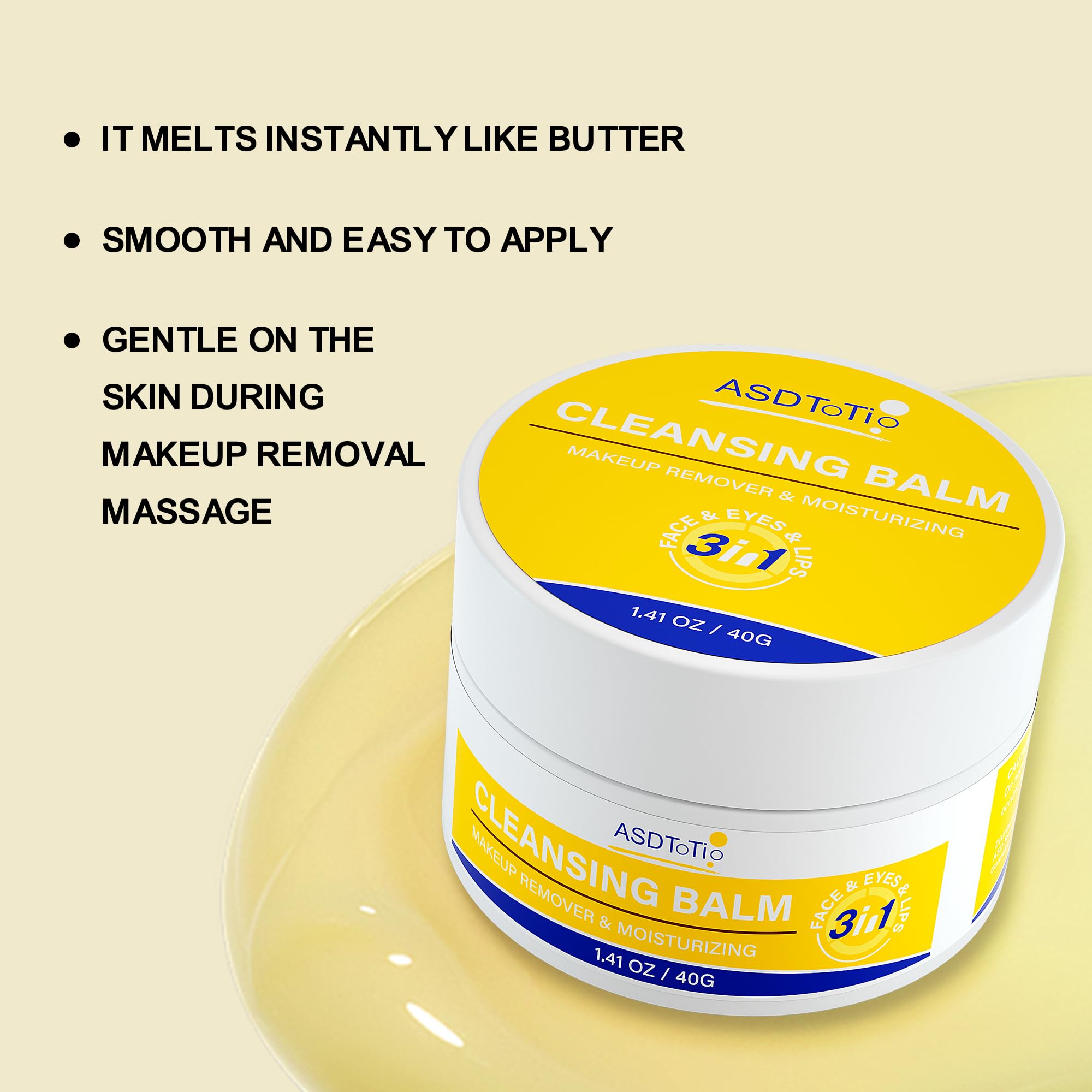 ASDToTio 3 in 1 Cleansing Balm- Eye Face Lip Cleansing Balm Makeup Remover,Natural Gentle, Deep Cleaning, Made for All Skin Types