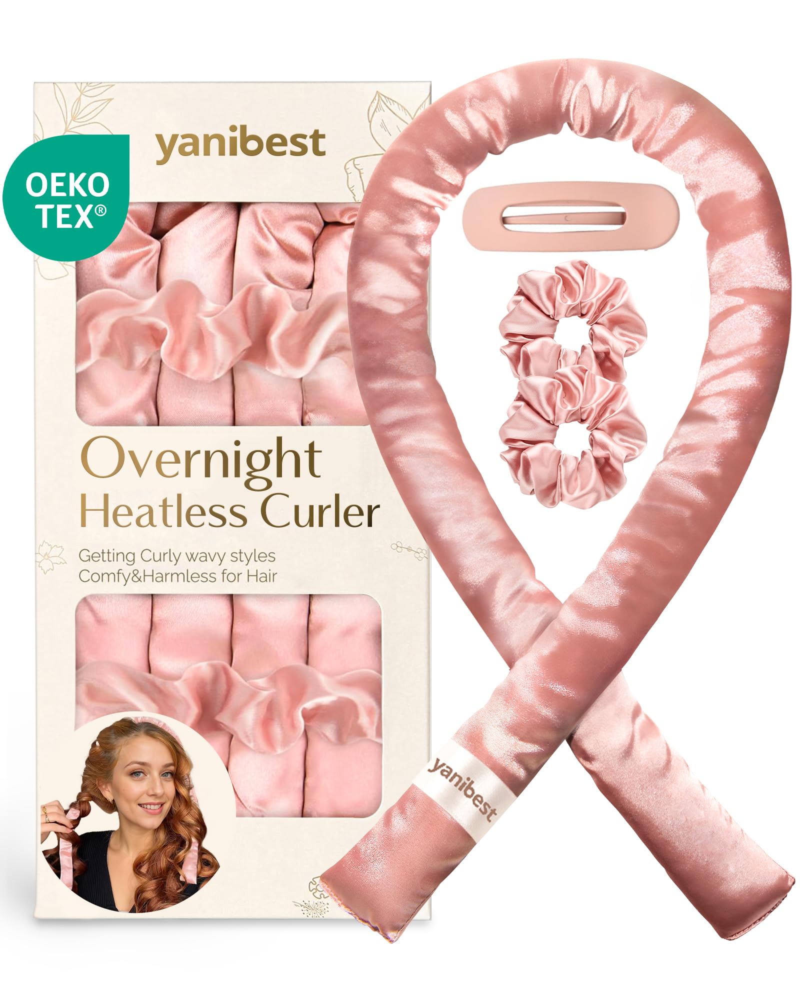 Yanibest Super Soft Satin Heatless Curler Set, Overnight Hair Curler to Sleep in, No Heat Curling Rods, with Satin Scrunchies and Clip