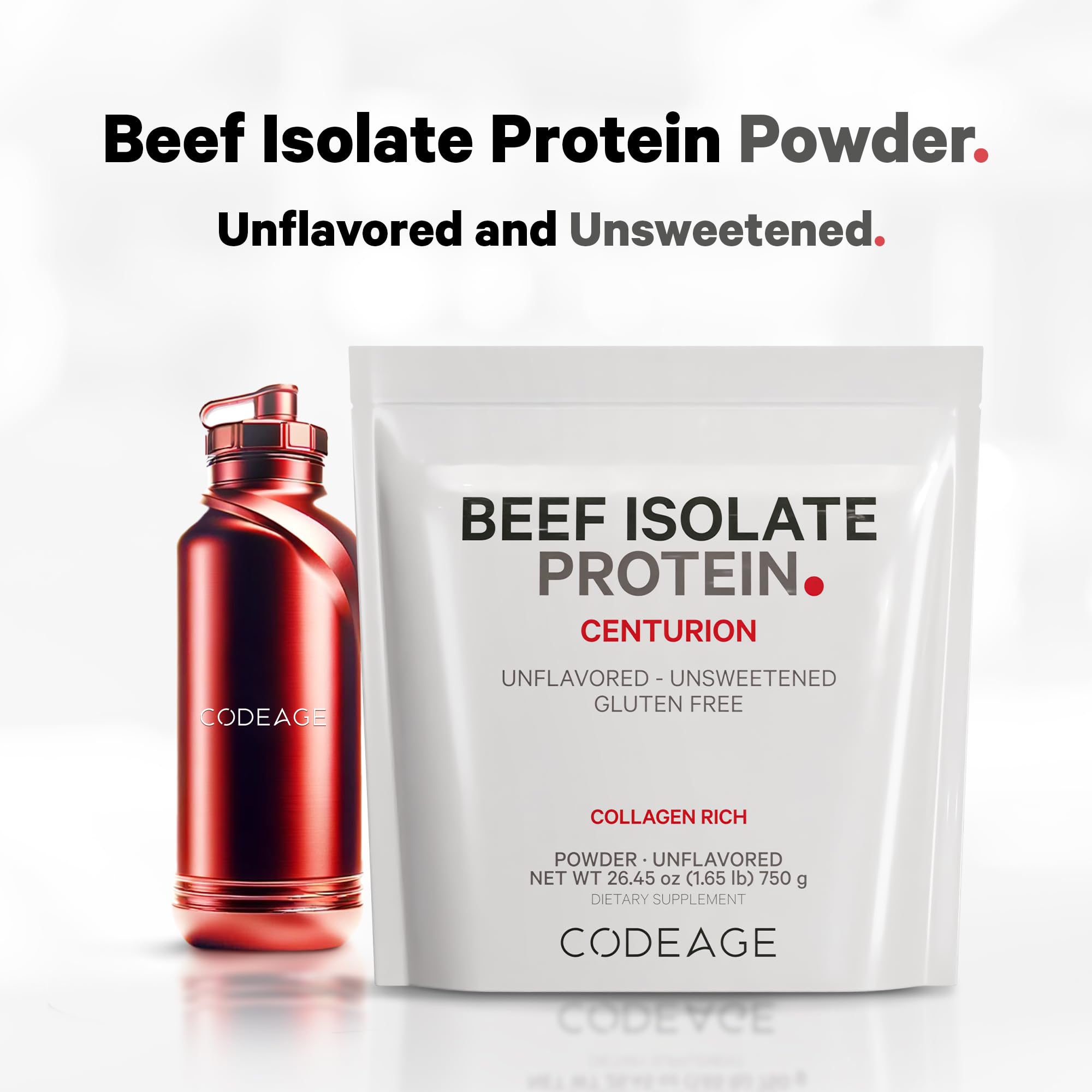 Codeage Grass-Fed Beef Isolate Protein Powder Supplement - 20 Amino Acids, Collagen-Rich - Athletes & Sports - Unflavored Carnivore Protein Supplement, BCAA & EAA Supplement - Gluten-Free - 26.45 oz