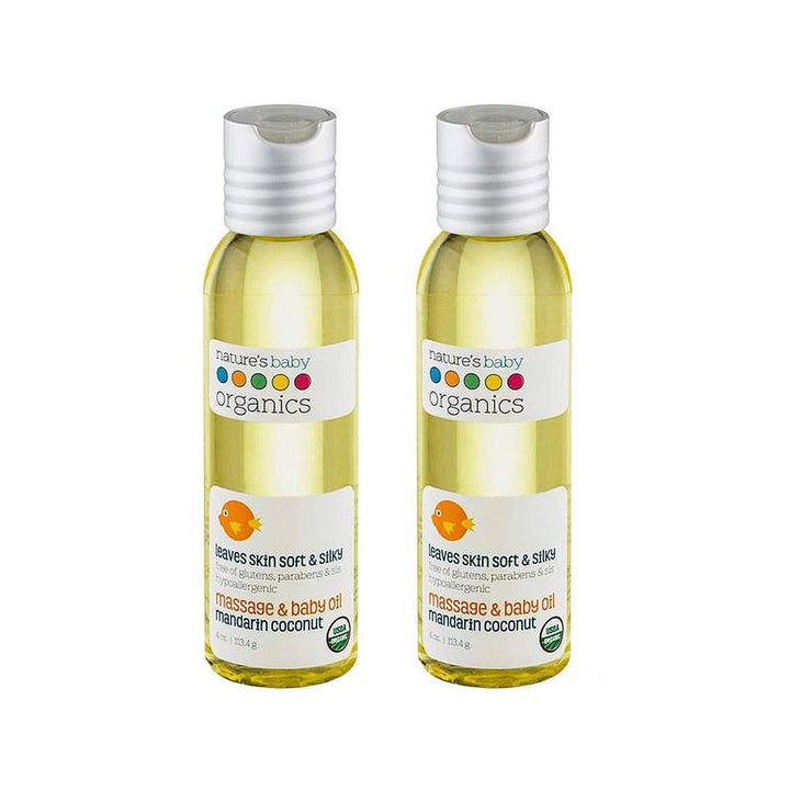 Nature's Baby Organics Baby Oil Soothing & Hydrating Shower Oil No Mineral Oil & NonGreasy Soft & Healthy Skin Massage Oil for Newborn & Kids Sunflower & Olive Oil Mandarin Coconut (2