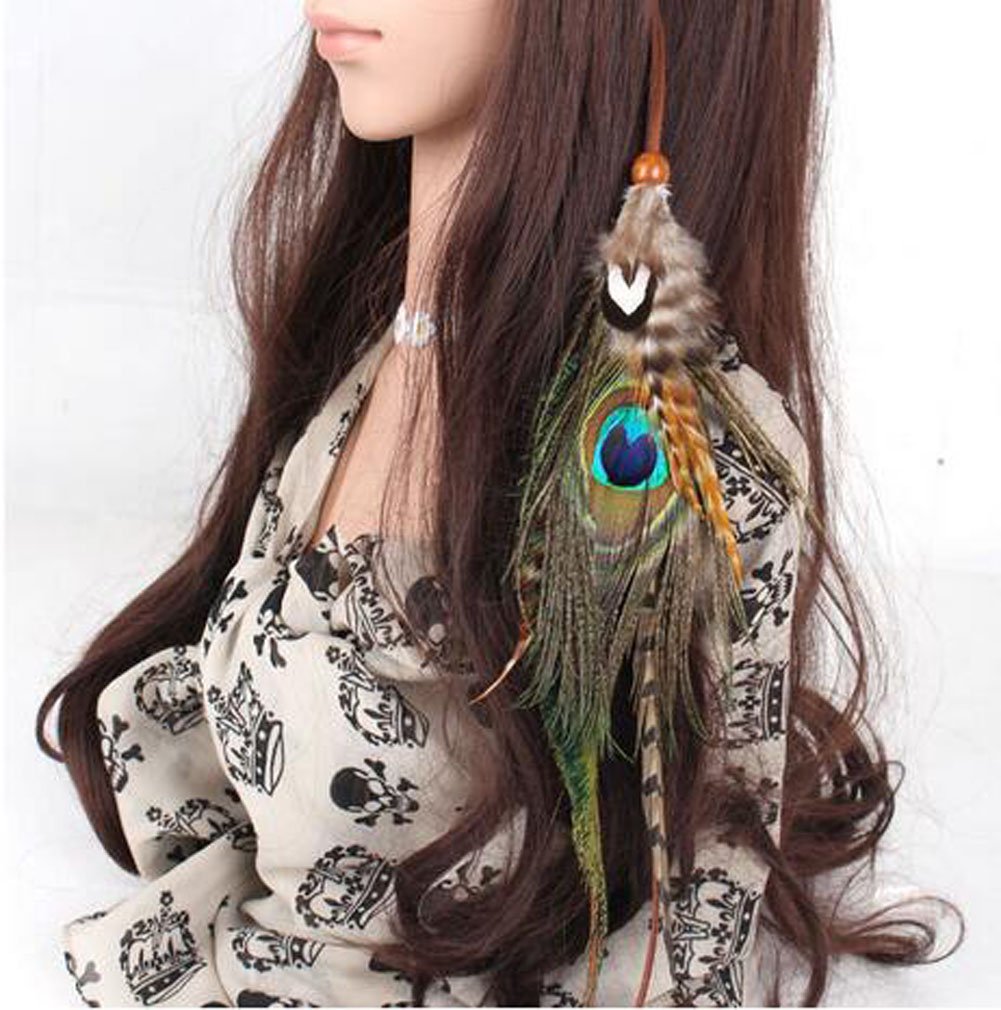 Boho Hippie Hair Extensions with Feather Clip Comb Hairpin Indian Feather Headdress Headdress DIY Accessories for Women Handmade