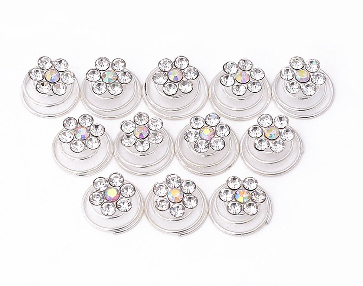 Fodattm C# : 24Pcs Rhinestones Crystal Spirals Hair Pin Clip Imitation Pearl Spin Pin Swirl Hair Twists Coils Hairpin Bun Stick Pick (C#)
