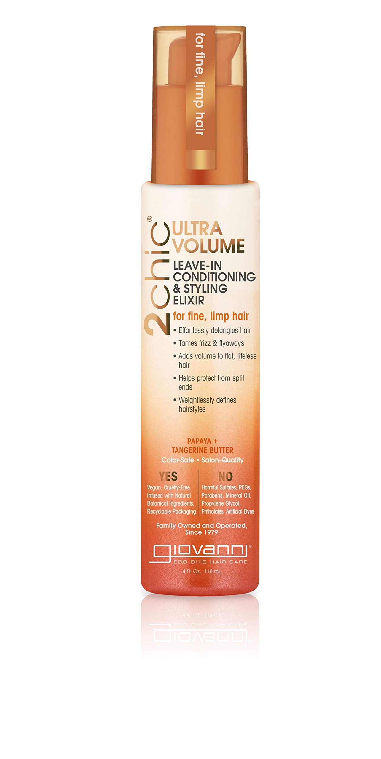 2chic Ultra Volume Tangerine and Papaya Butter Leave-In Conditioning Elixir, 4 oz by Giovanni Cosmetics