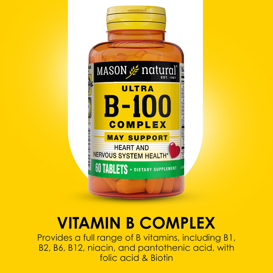 MASON NATURAL Ultra B-100 Complex - Healthy Heart and Nervous System, Improves Immune Function and Energy Metabolism