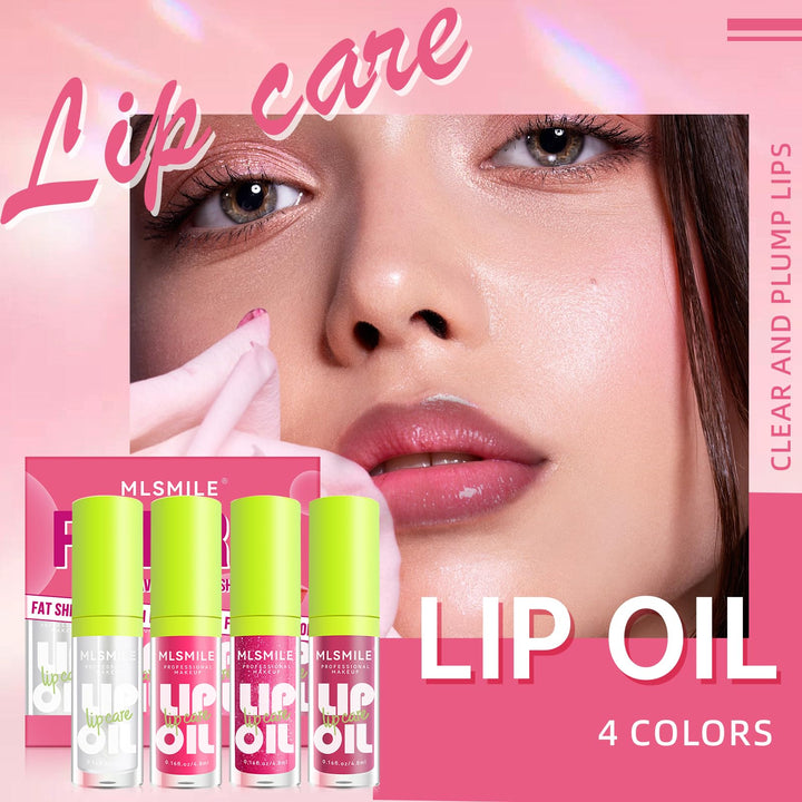 HOSAILY 4 Colors Hydrating Lip Oil Plumping + Lip Liner Set, Shiny Glow Reviver Lip Care Oil, Moisturizing Big Brush Head Clear Pink Glitter Transparent Lip Gloss Combo Makeup Present for Women