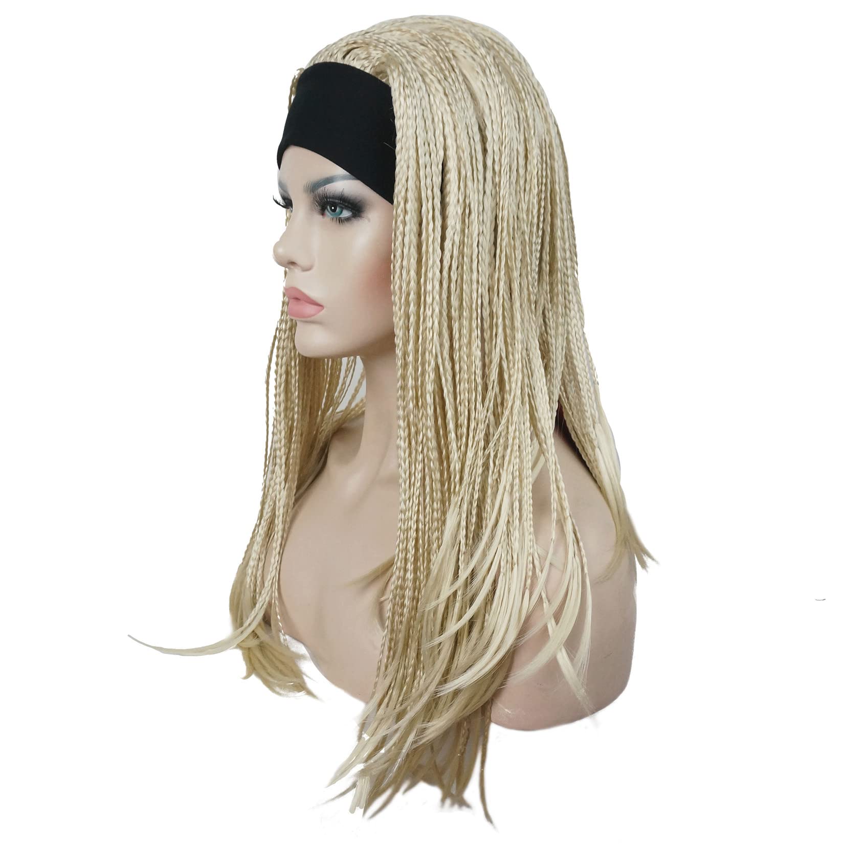 Aimole Long Braiding Crochet Hair Fully Hand Tied Twist Braided With Headband Half Wig(613-Pale Blonde)
