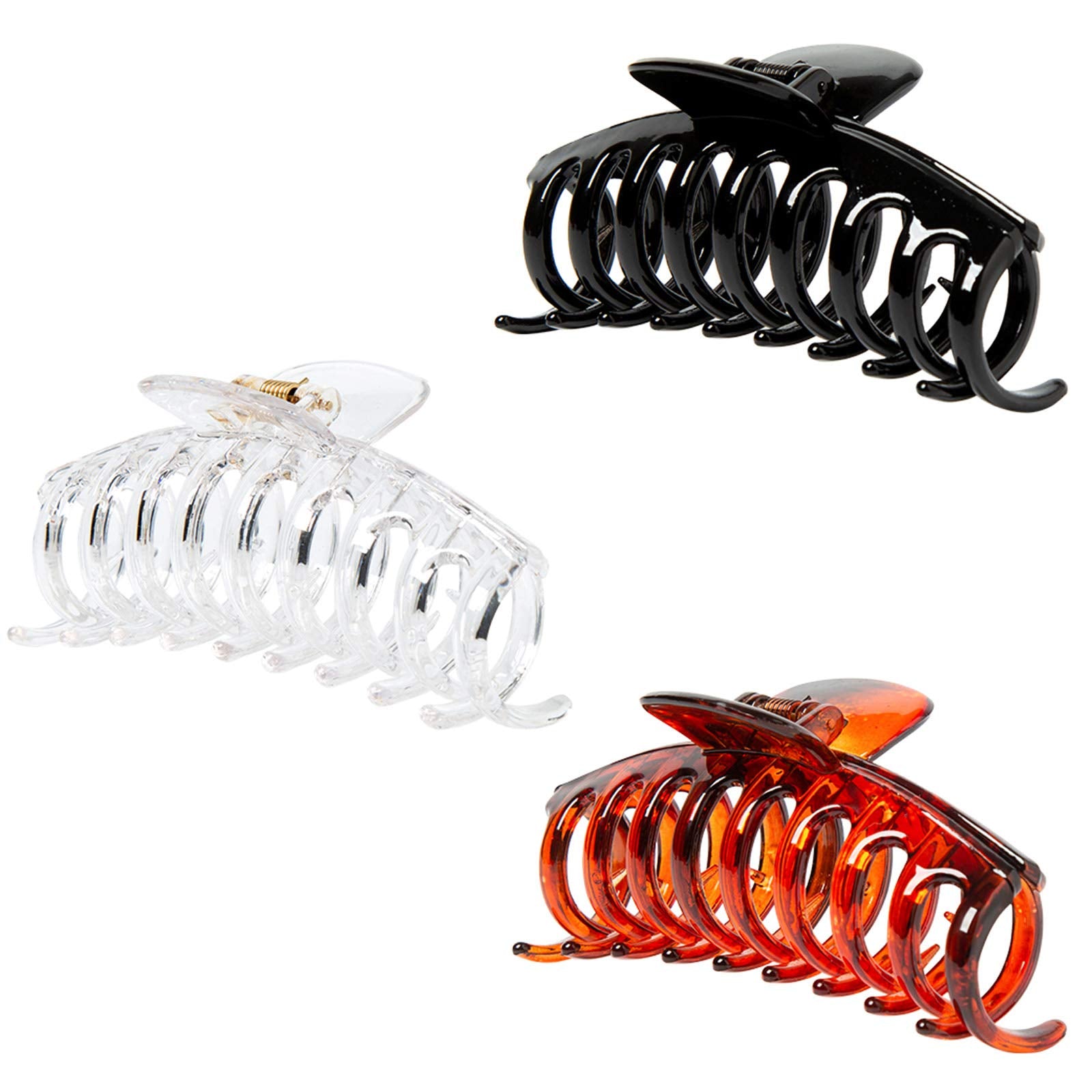 Kitiin Strong hold hair claw clips for women thick hair, 3 counts in set of black/tortoise shell Brown/Clear resin hair clips large size (Plain)