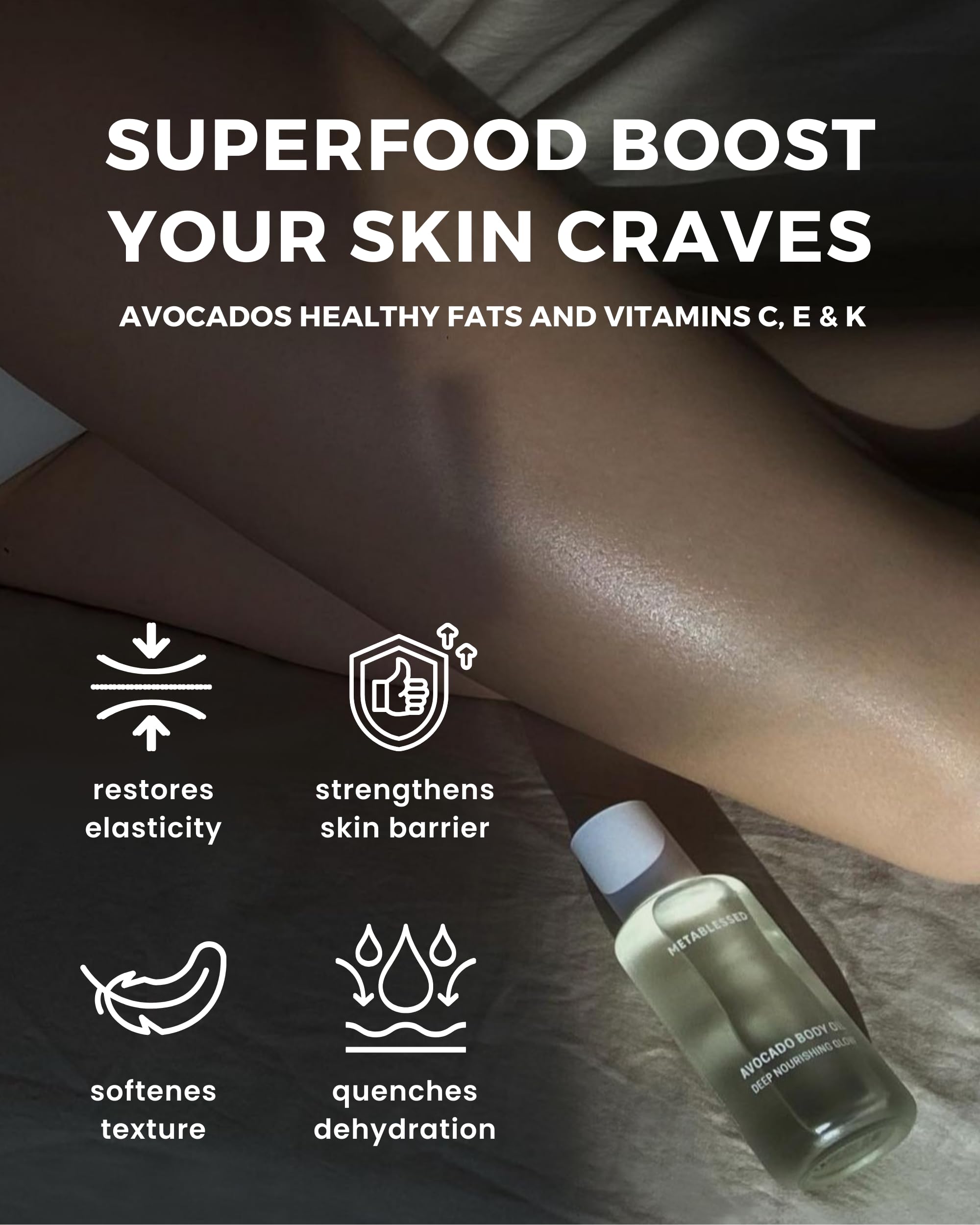 METABLESSED Avocado Dry Body Oil - Deep Nourishing Glow, Fast Absorbing & Non-Greasy Body Moisturizer. Luxurious Soothing Aromatherapy. Sensitive Skin Safe, Clean Beauty 3.38 fl. oz
