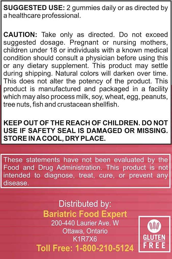 Bariatric Expert Hair Vitamin Gummies – Fast-Melting Dietary Supplement for Adults Post Bariatric Surgery, Nutritionist Recommended, Essential Daily Formula for Optimal Wellness - 60 Count