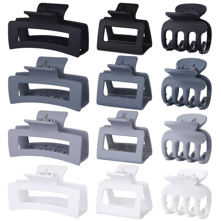 SMKSL 3 Styles Hair Clips for Women Small Medium Big Claw Clips for Thin Thick Hair 12 Pcs Hair Claw Clips Hair Clips Combination Hair Accessories for Women (Grey)