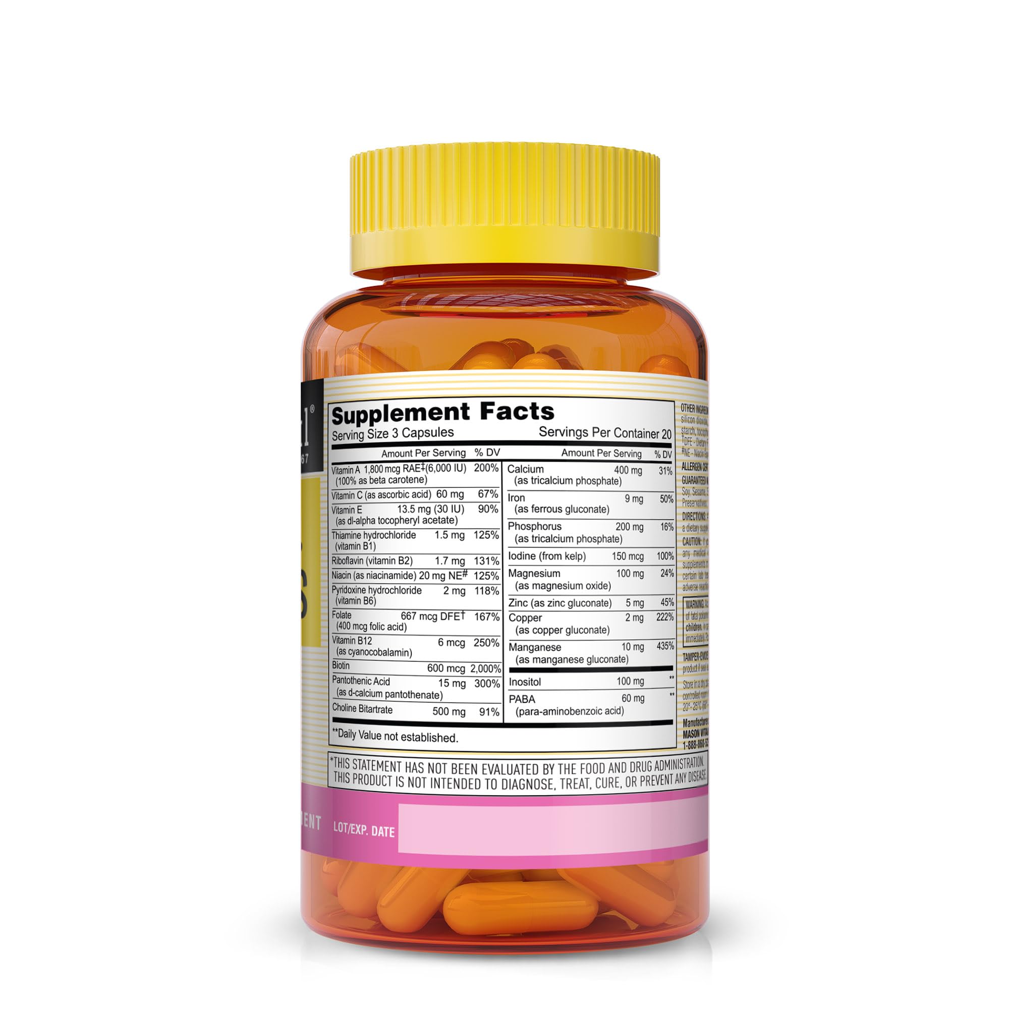 MASON NATURAL Body, Hair, Skin & Nails, with Vitamins A, C, E & Biotin, Supports Healthy Hair, Skin & Nails, 60 Capsules