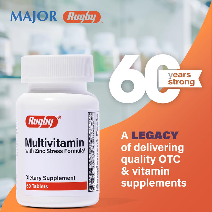 Rugby Multivitamin with Zinc Stress Formula - Dietary Supplement - 60 Tablets
