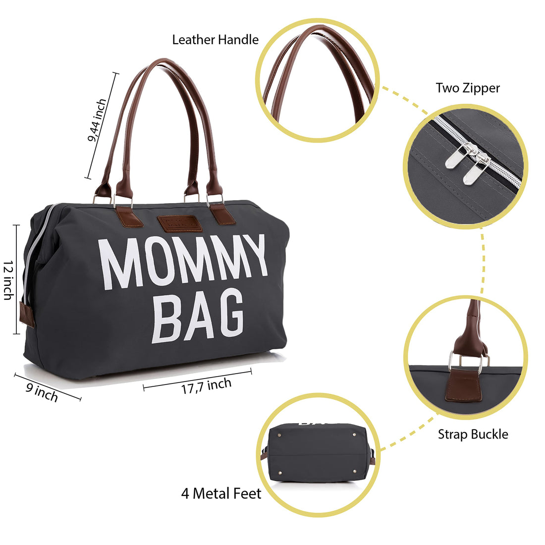 CHQEL Baby Diaper Bag, Mommy Bags for Hospital & Functional Large Diaper Travel Bag for Baby Care (Grey)