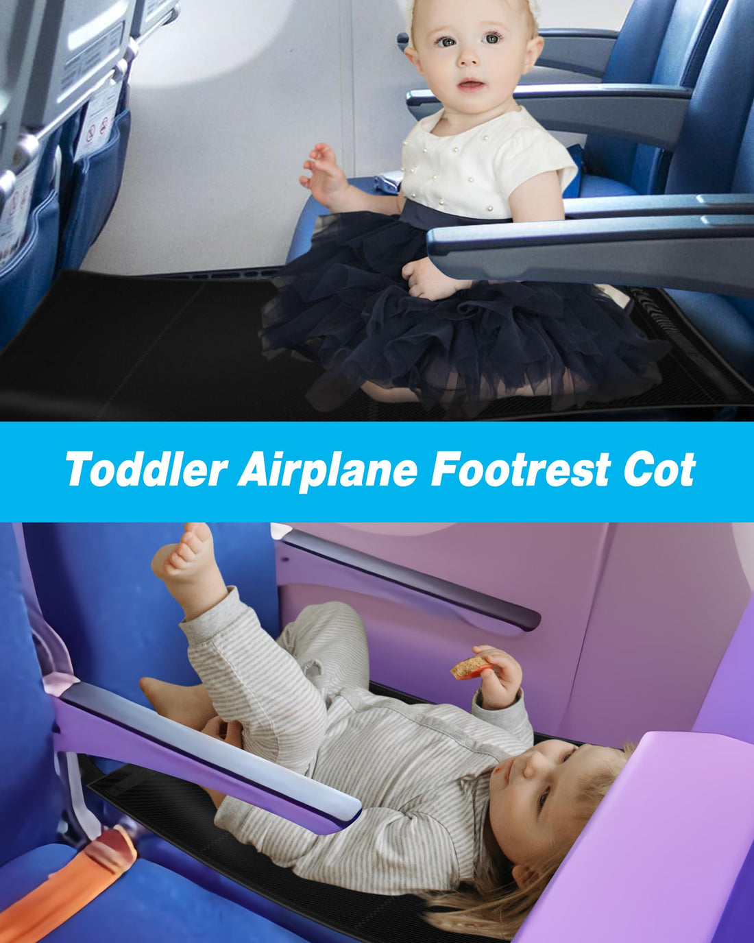 AWAHITAWA Toddler Travel Bed, Airplane Travel Seat Essentials Kids, Portable Toddler Bed, Baby Airplane Travel Cot Accessories, Airplane Must Haves for Toddlers