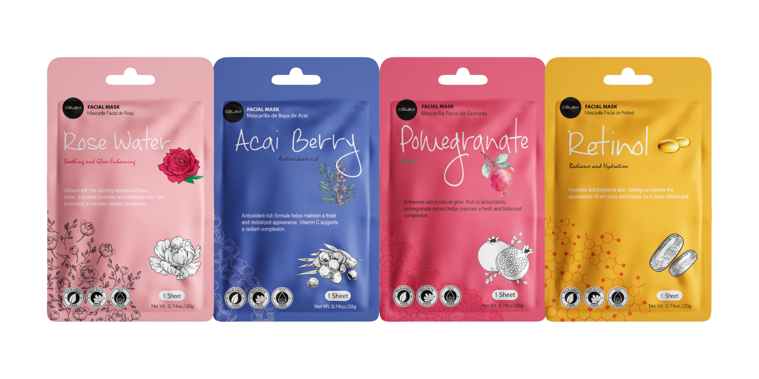 Celavi K-Beauty Skincare Essence Facial Face Mask Korea Skin Care Moisturizing B Set 12 Pack