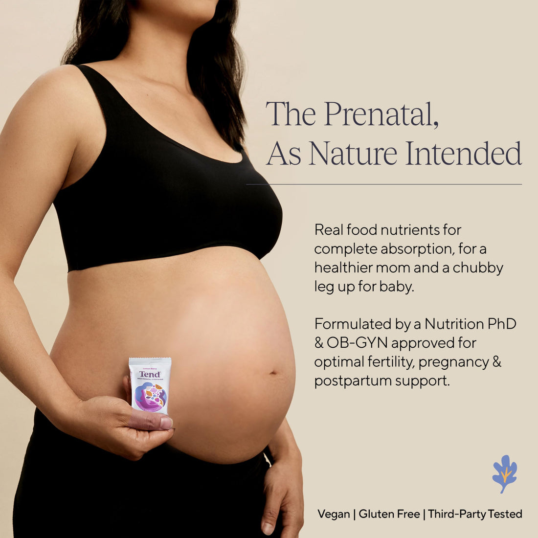 Tend Daily Best Prenatal Vitamin Bar, Made with Organic Ingredients for Pregnant & Postpartum Mothers, Includes DHA, Vitamin D, B, Choline, Folate, Sunflower Lecithin, Lemon Berry Flavor (7ct)