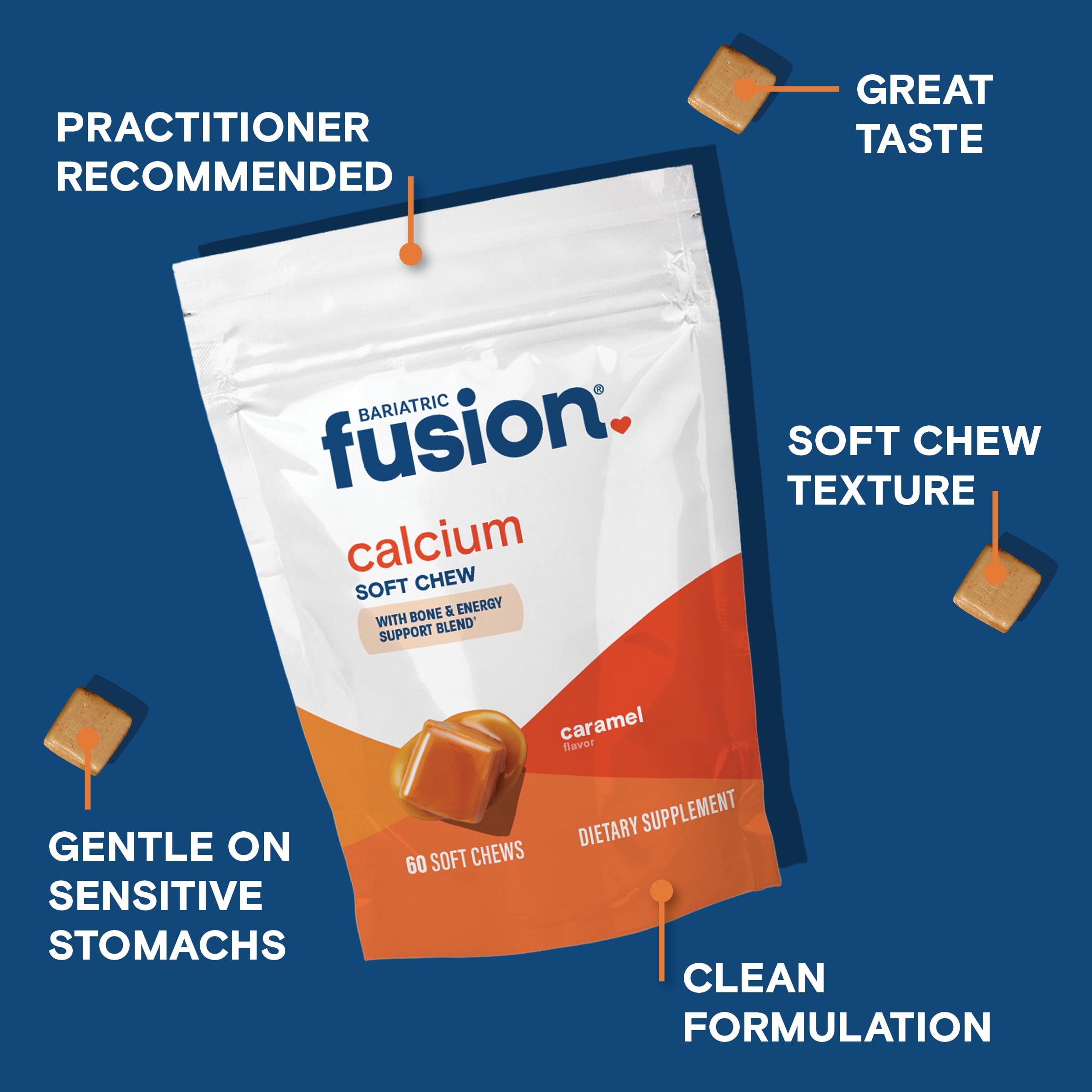 Bariatric Fusion Bariatric Calcium Chews | Calcium Citrate with Vitamin D3 Calcium Supplement Bariatric Vitamin | Sugar Free Calcium Citrate Chewable | Calcium Citrate 500mg | Caramel | 60 Count