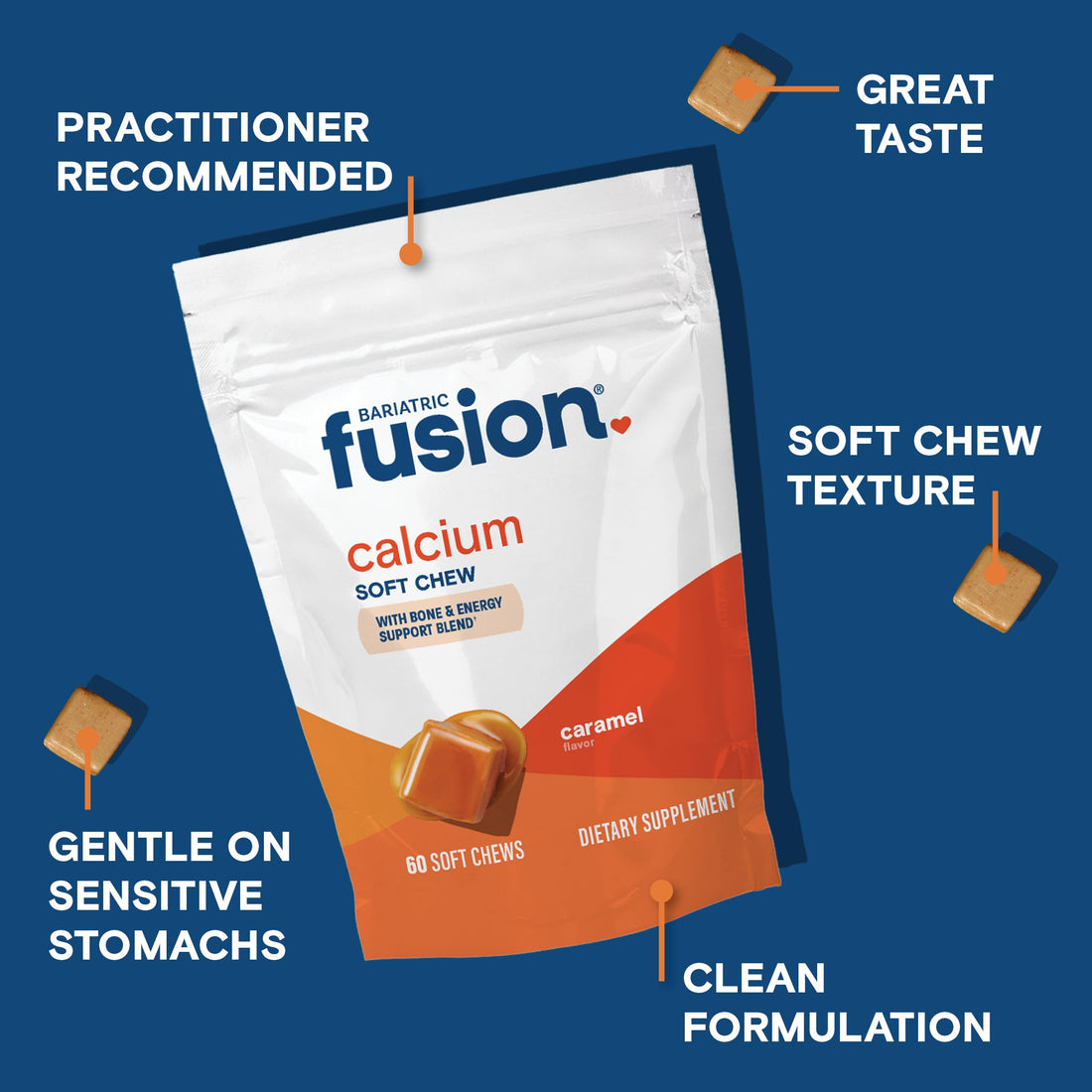 Bariatric Fusion Bariatric Calcium Chews | Calcium Citrate with Vitamin D3 Calcium Supplement Bariatric Vitamin | Sugar Free Calcium Citrate Chewable | Calcium Citrate 500mg | Caramel | 60 Count