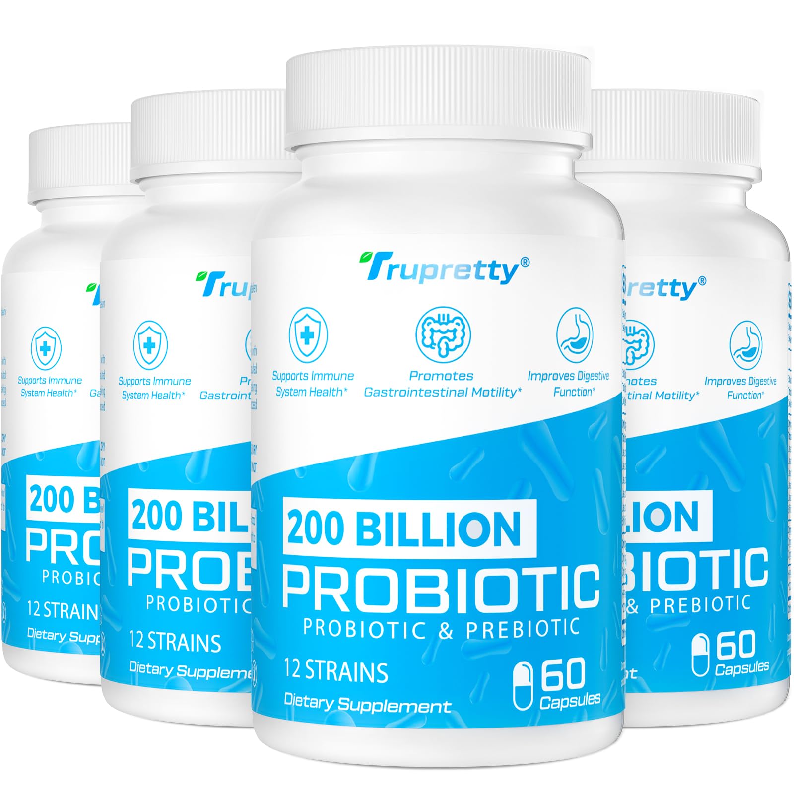 200 Billion Cfus 12 Strains Probiotic, with 3 Organic Prebiotics, Probiotics for Women Men, Daily Supplement for Immune, Gut, Digestive Health, Shelf Stable, Non GMO, 240 Caps (240-Days Supply)